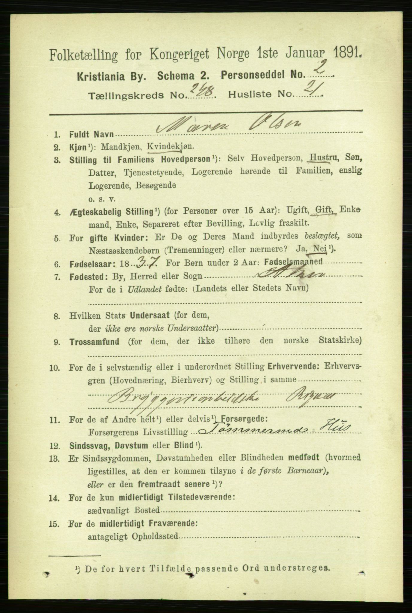 RA, 1891 census for 0301 Kristiania, 1891, p. 152115
