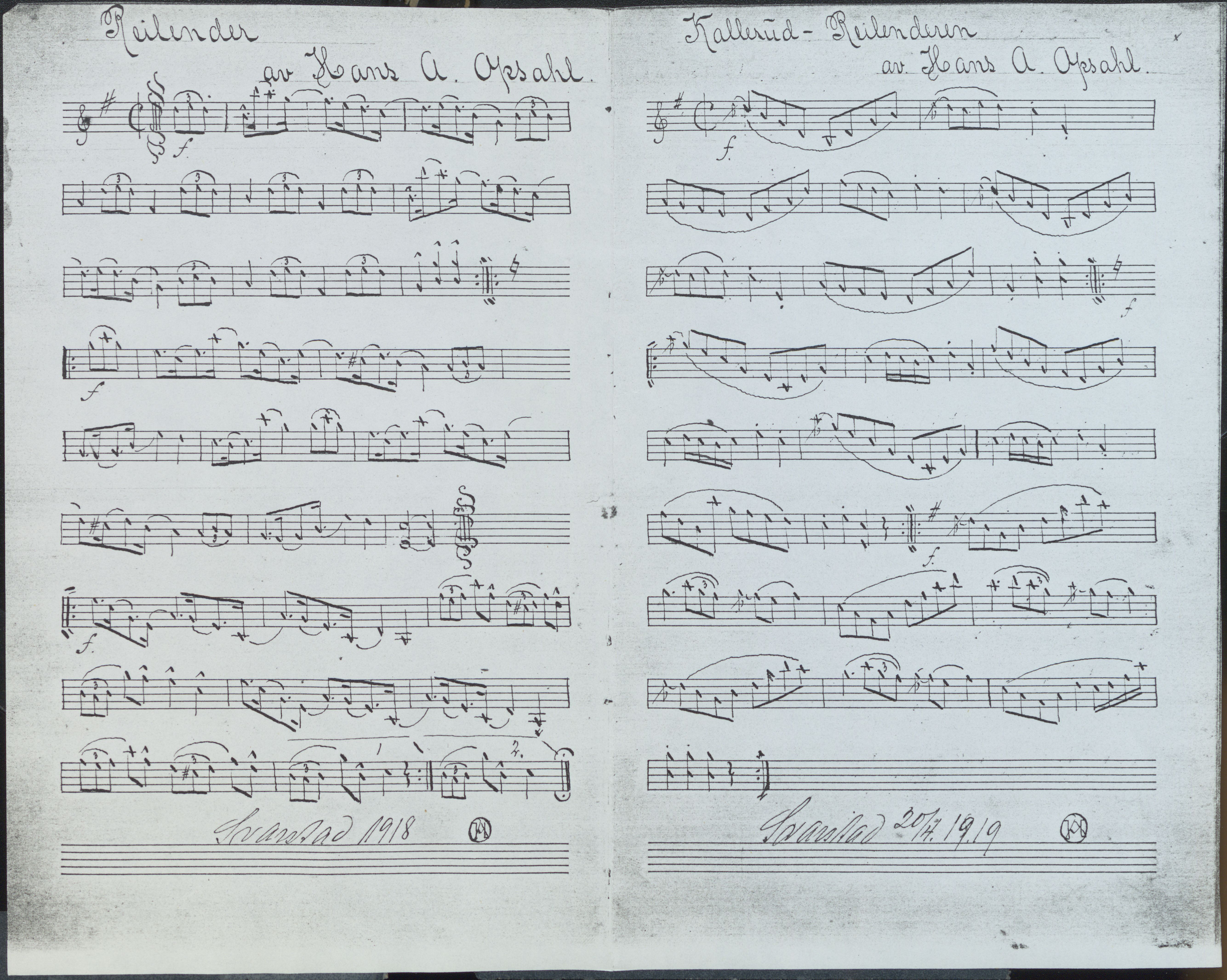 Sa 42 - Storgårds- og folkemusikk fra Klokkergården (Lardal bygdetun), VEMU/A-2514/F/L0001/0006: Originale håndskrevne, trykte og kopierte noter og notebøker, hefter, brev m.m. / Noter etter Hans Andreassen Opsahl, Lardal, 1820-1920