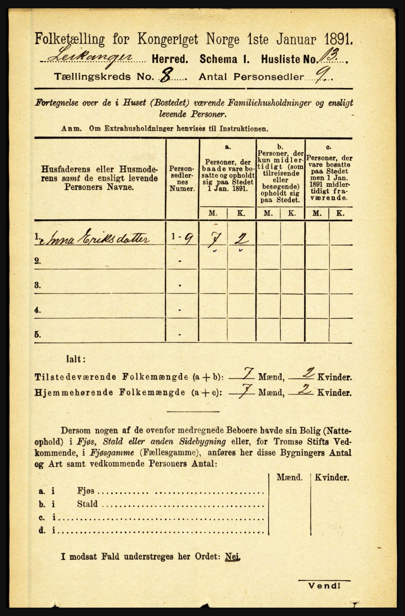 RA, 1891 census for 1419 Leikanger, 1891, p. 1572