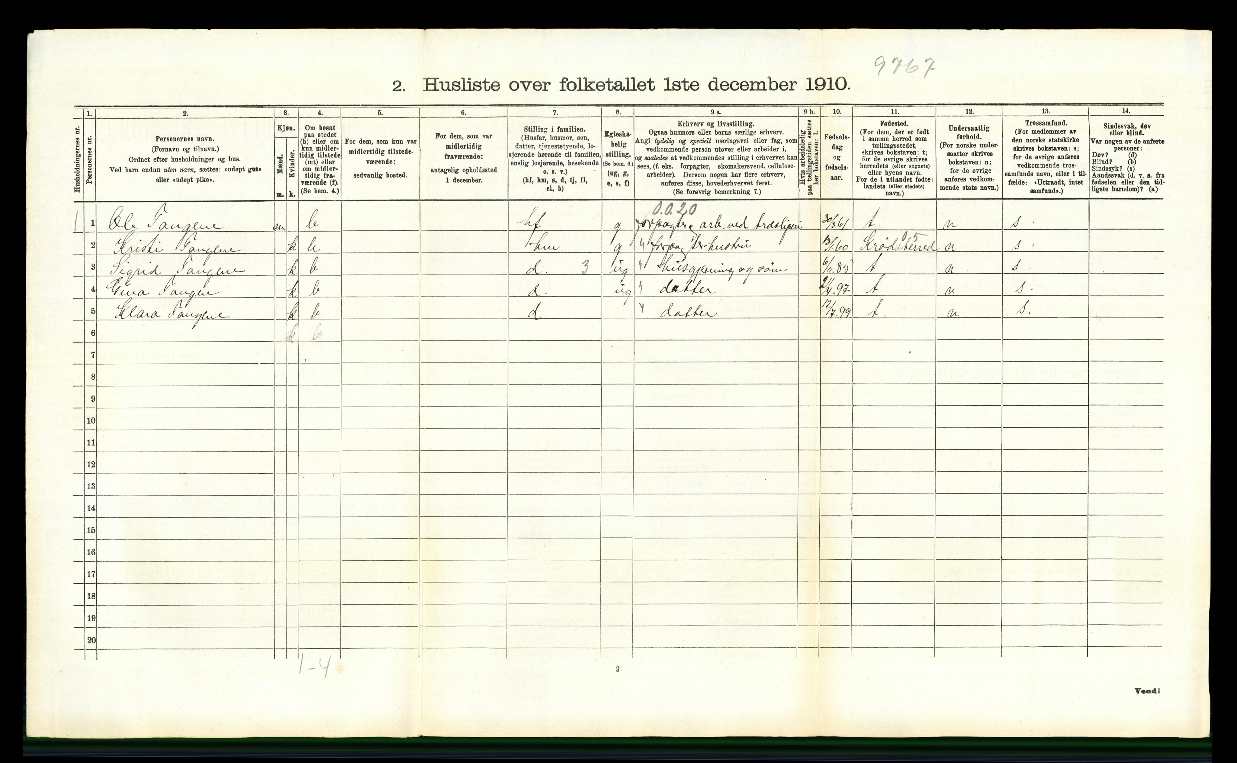 RA, 1910 census for Modum, 1910, p. 3625