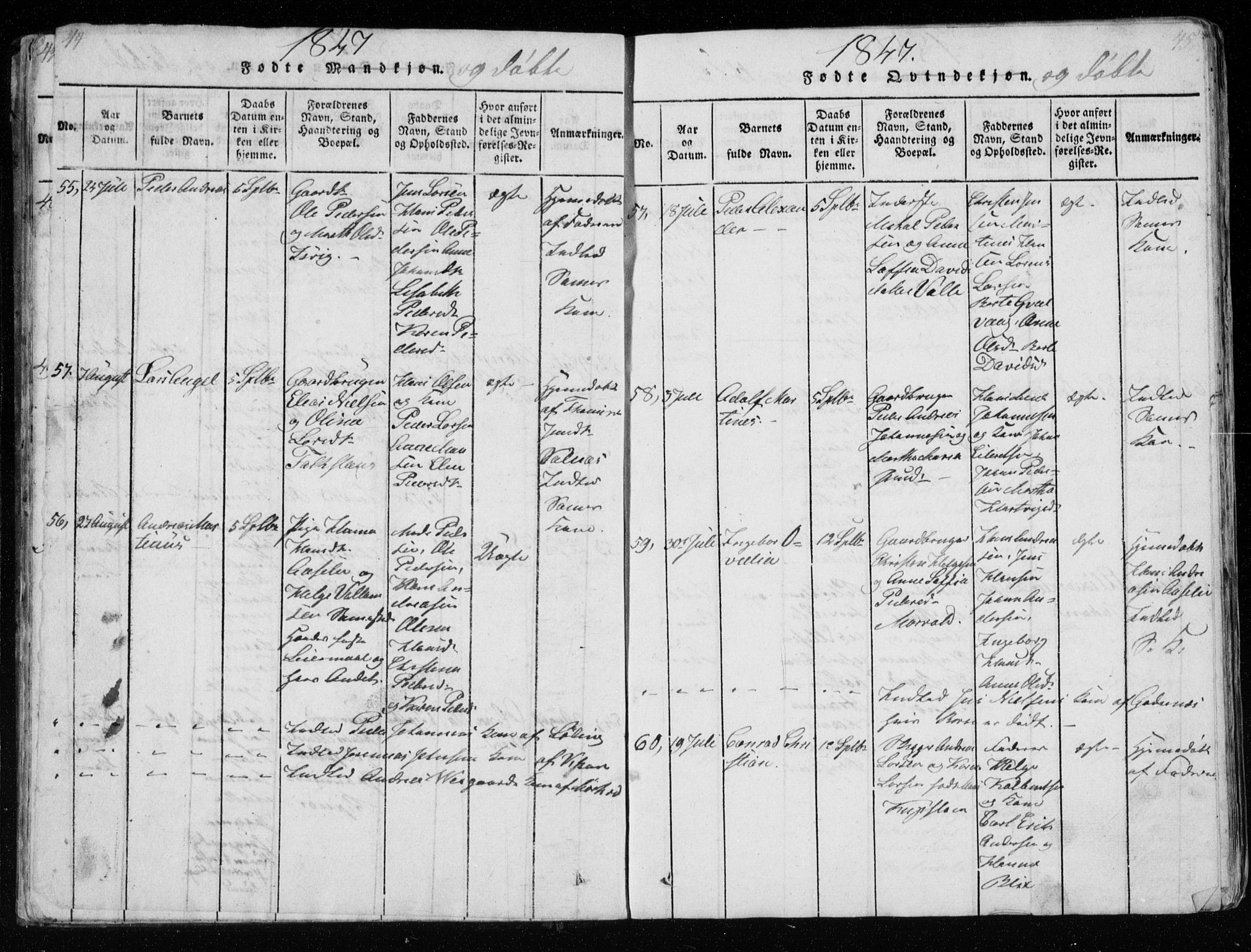 Ministerialprotokoller, klokkerbøker og fødselsregistre - Nordland, AV/SAT-A-1459/801/L0026: Parish register (copy) no. 801C01, 1820-1855, p. 44-45