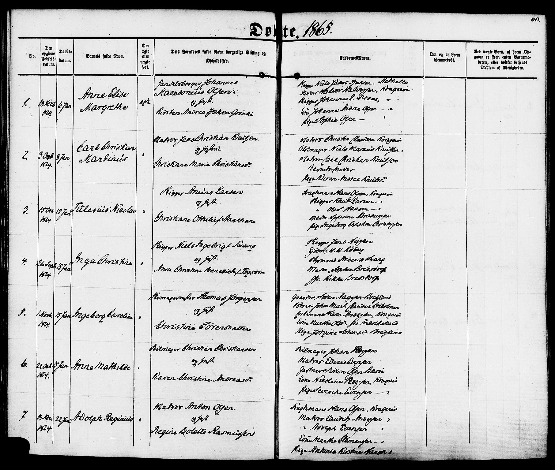 Kragerø kirkebøker, SAKO/A-278/F/Fa/L0007: Parish register (official) no. 7, 1861-1875, p. 60