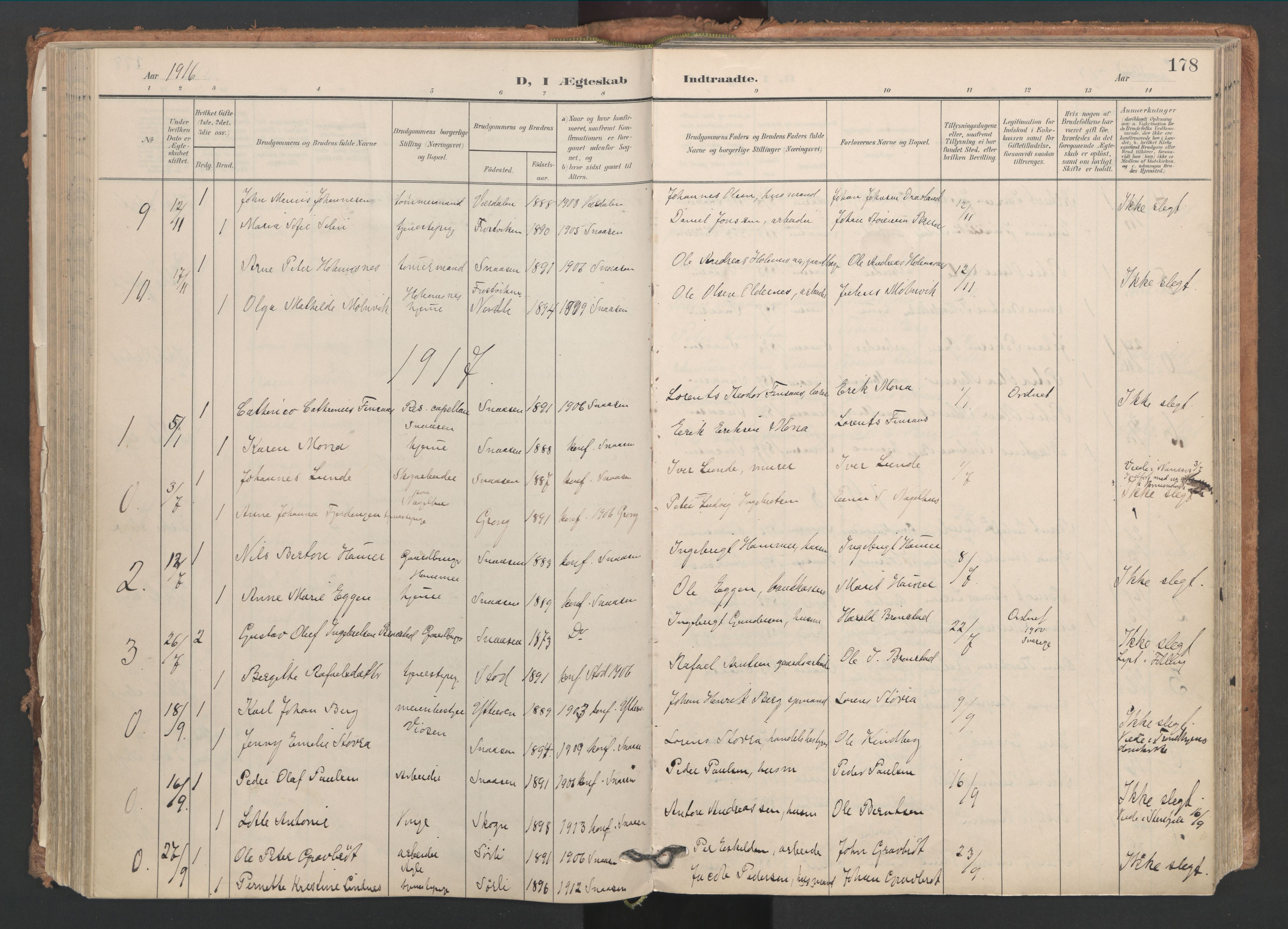 Ministerialprotokoller, klokkerbøker og fødselsregistre - Nord-Trøndelag, AV/SAT-A-1458/749/L0477: Parish register (official) no. 749A11, 1902-1927, p. 178