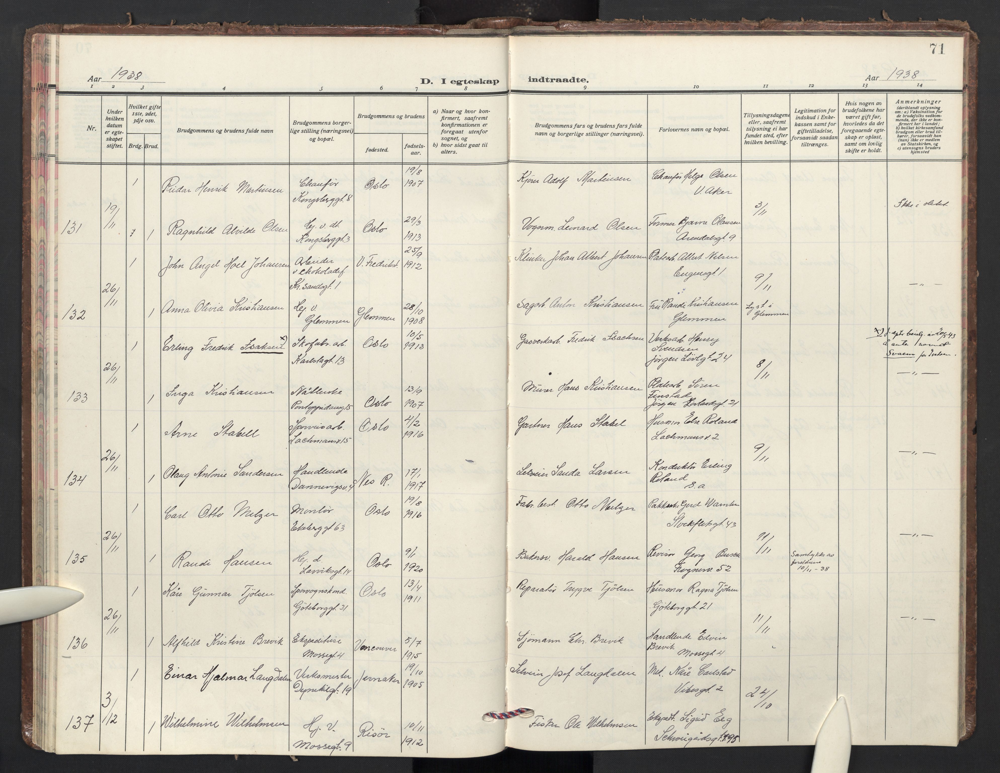 Sagene prestekontor Kirkebøker, AV/SAO-A-10796/F/L0018: Parish register (official) no. 18, 1935-1940, p. 71