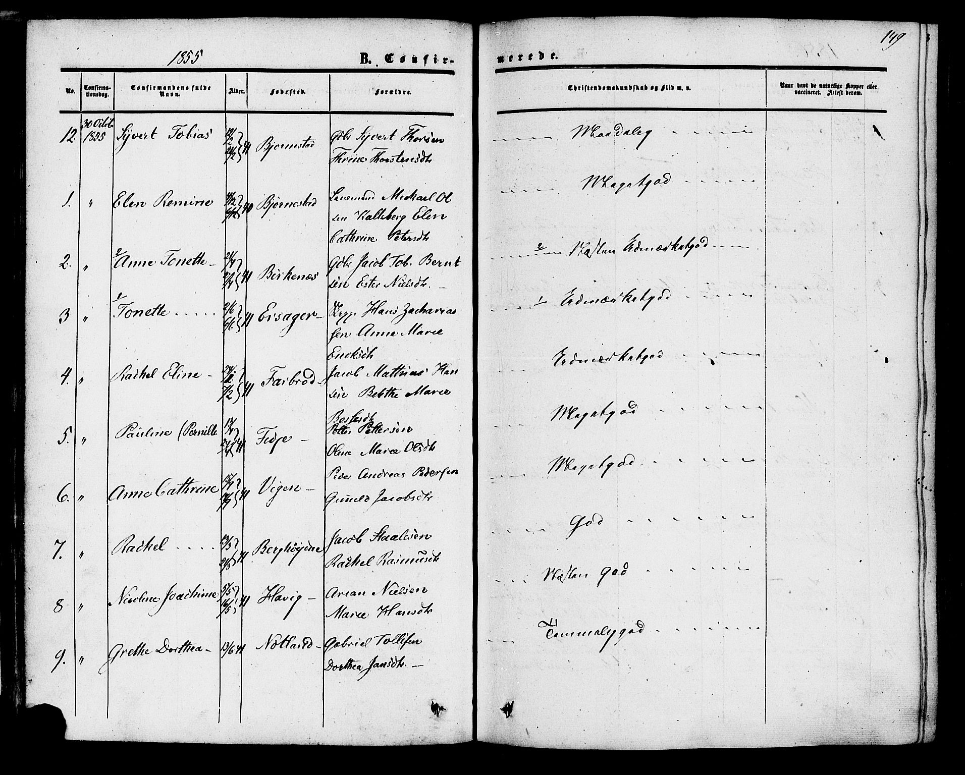 Herad sokneprestkontor, SAK/1111-0018/F/Fa/Fab/L0004: Parish register (official) no. A 4, 1853-1885, p. 149