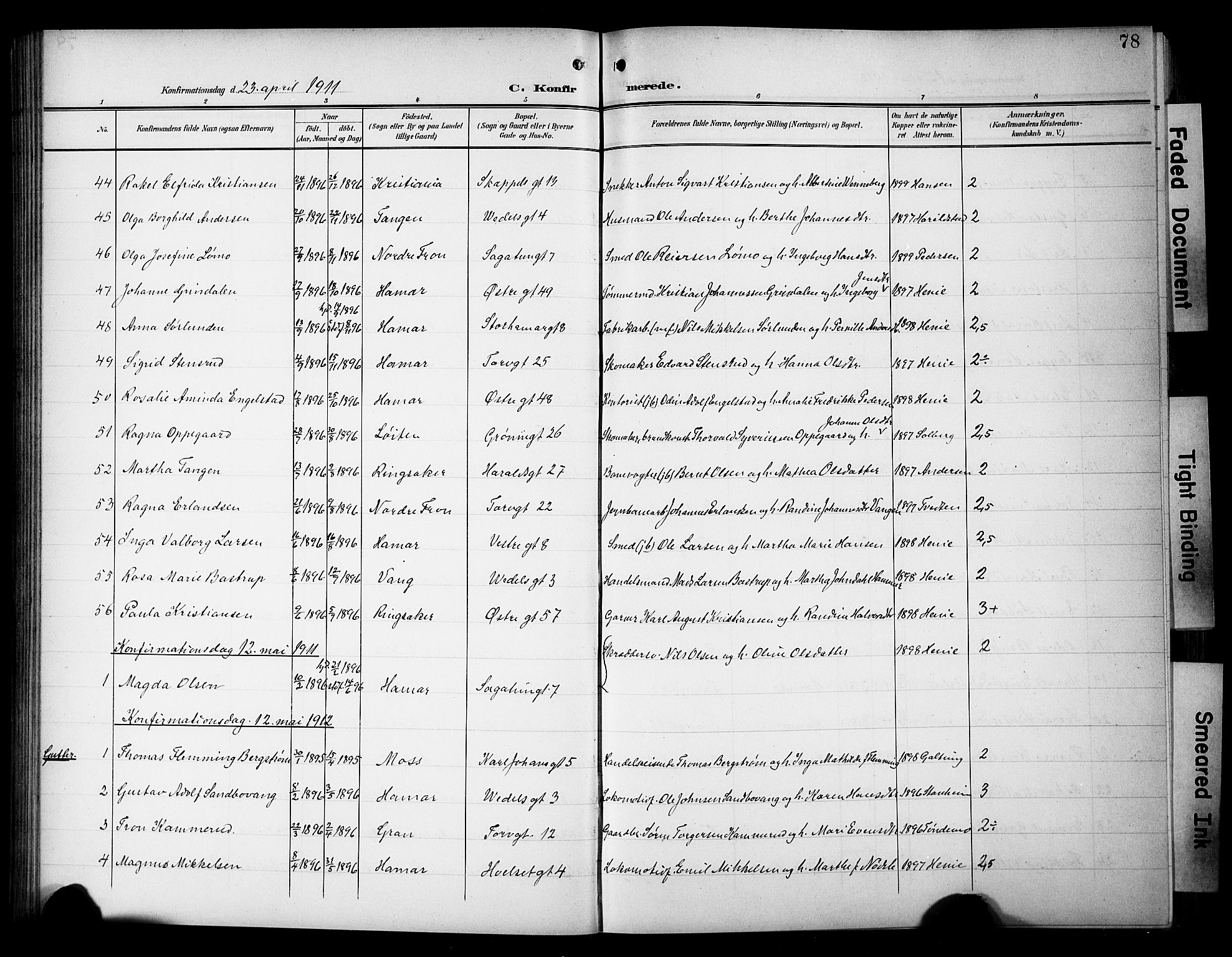 Hamar prestekontor, SAH/DOMPH-002/H/Ha/Hab/L0002: Parish register (copy) no. 2, 1899-1929, p. 78