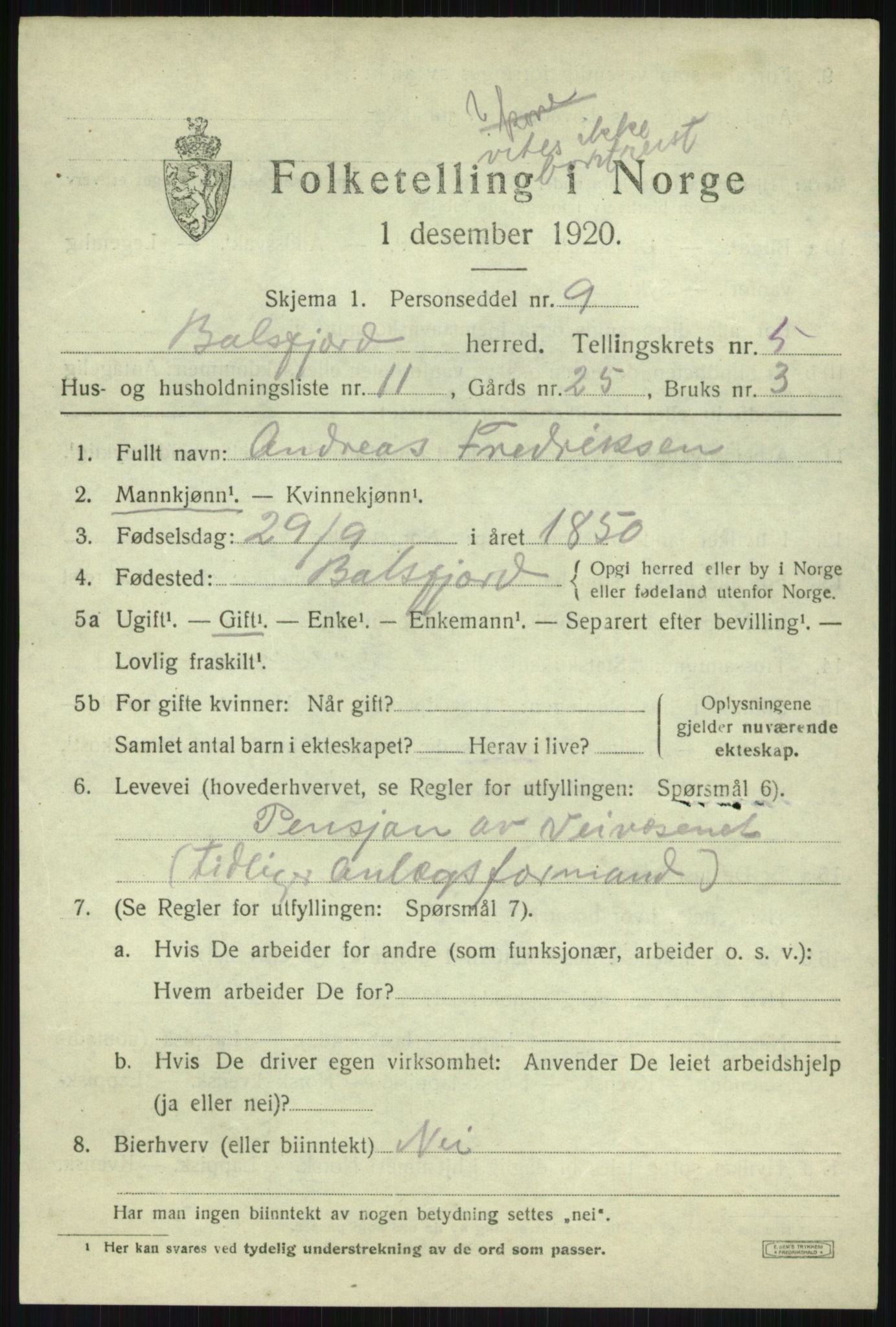 SATØ, 1920 census for Balsfjord, 1920, p. 3248