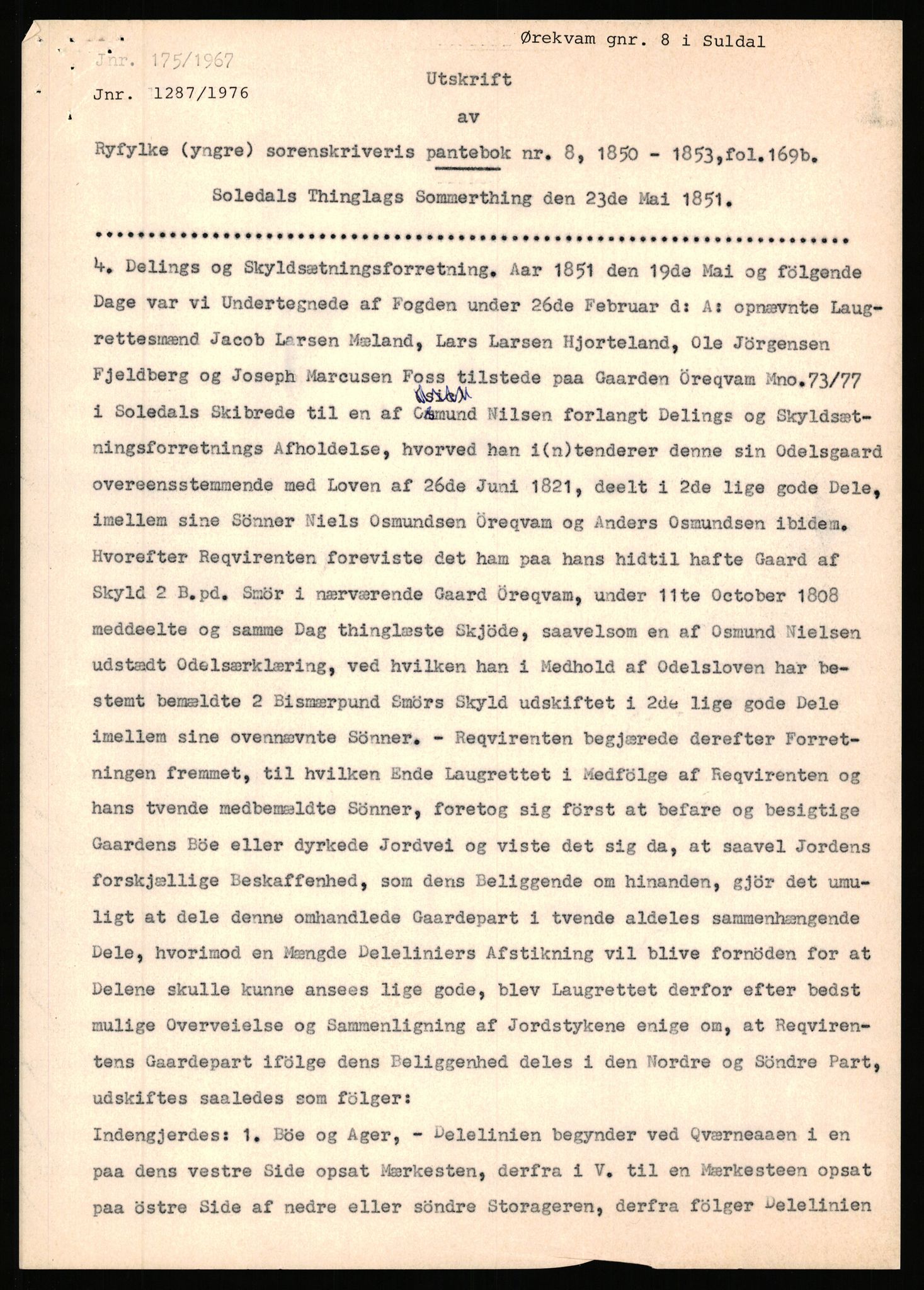 Statsarkivet i Stavanger, SAST/A-101971/03/Y/Yj/L0098: Avskrifter sortert etter gårdsnavn: Øigrei - Østeinstad, 1750-1930, p. 228