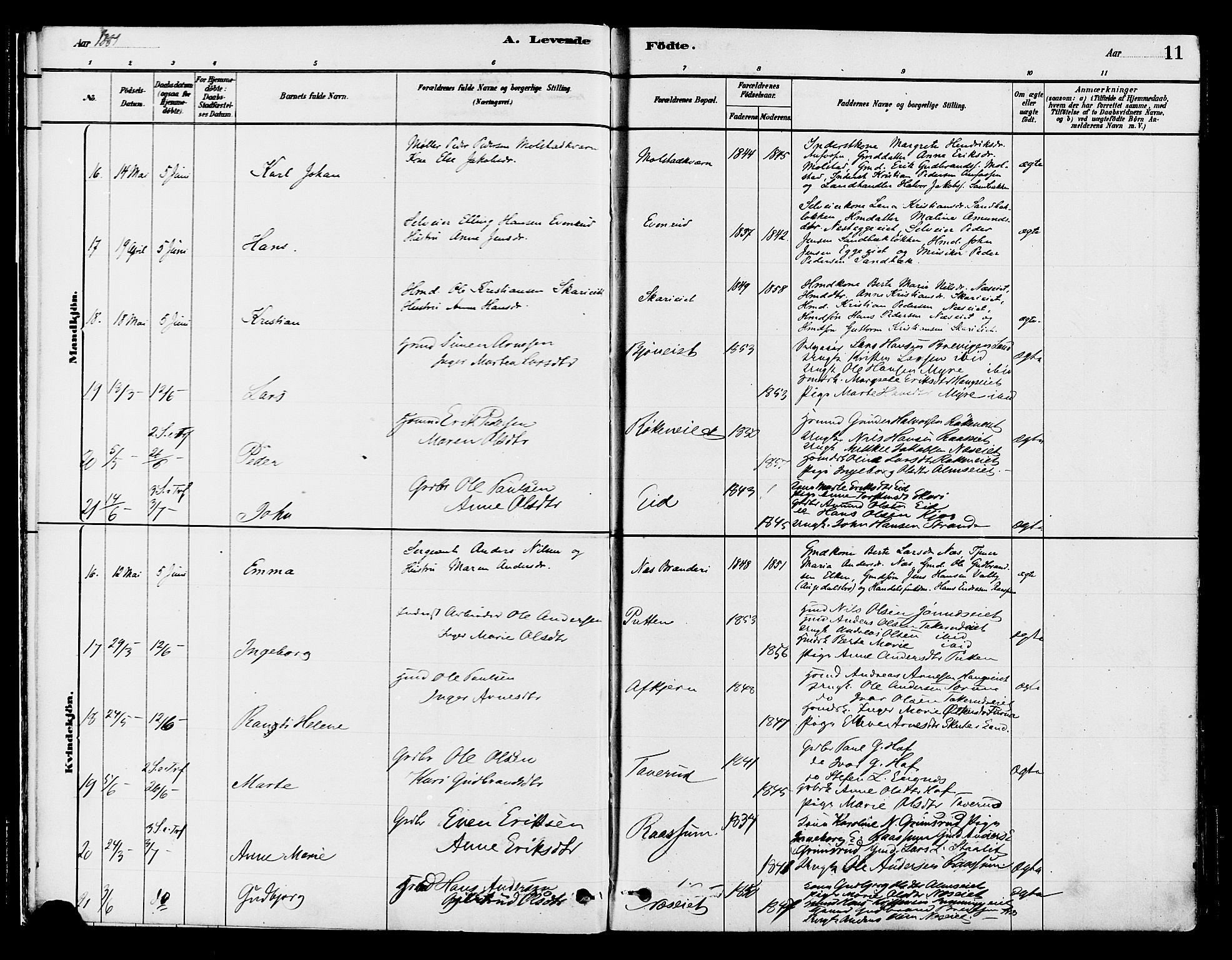 Gran prestekontor, AV/SAH-PREST-112/H/Ha/Haa/L0015: Parish register (official) no. 15, 1880-1888, p. 11