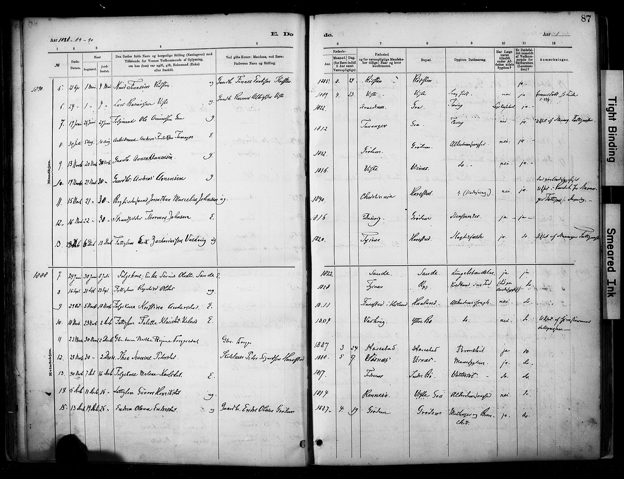 Hetland sokneprestkontor, SAST/A-101826/30/30BA/L0009: Parish register (official) no. A 9, 1882-1918, p. 87