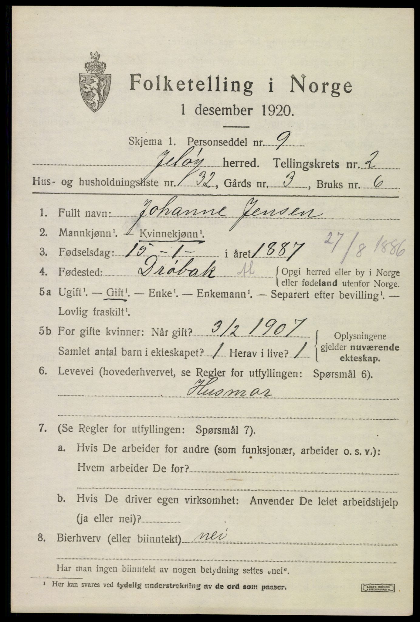 SAO, 1920 census for Moss land district, 1920, p. 2511