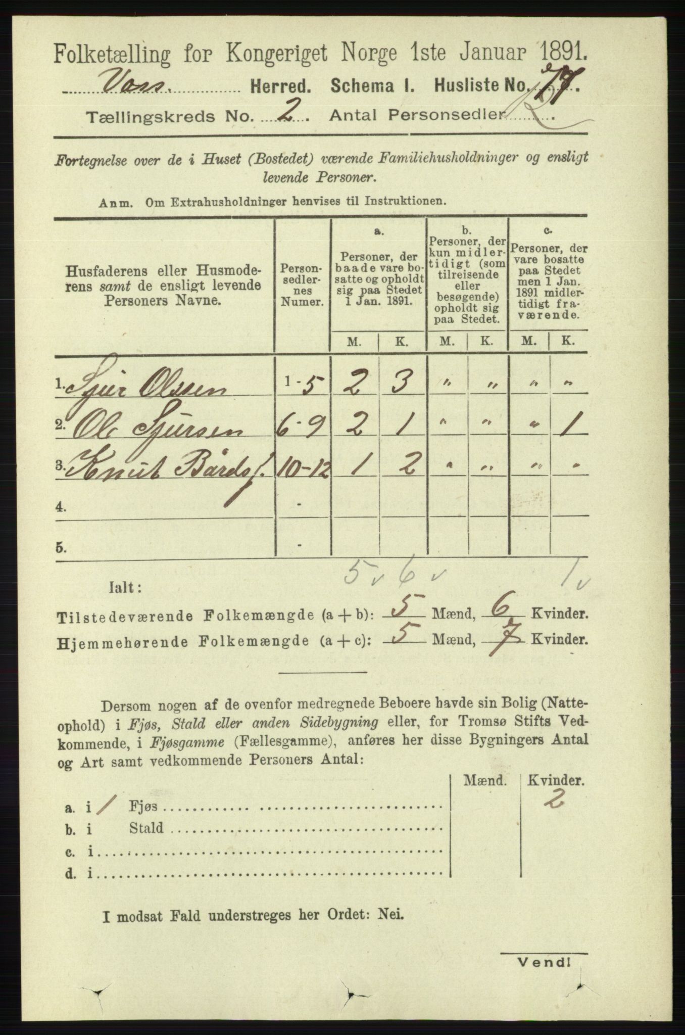 RA, 1891 census for 1235 Voss, 1891, p. 619