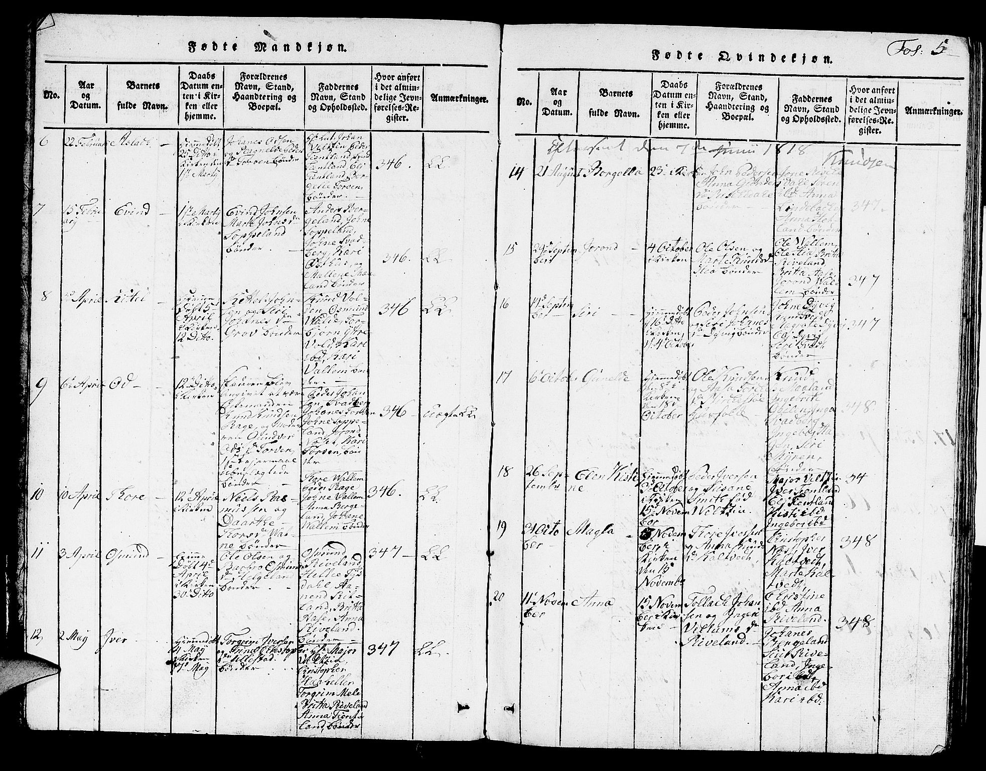 Hjelmeland sokneprestkontor, SAST/A-101843/01/V/L0002: Parish register (copy) no. B 2, 1816-1841, p. 5