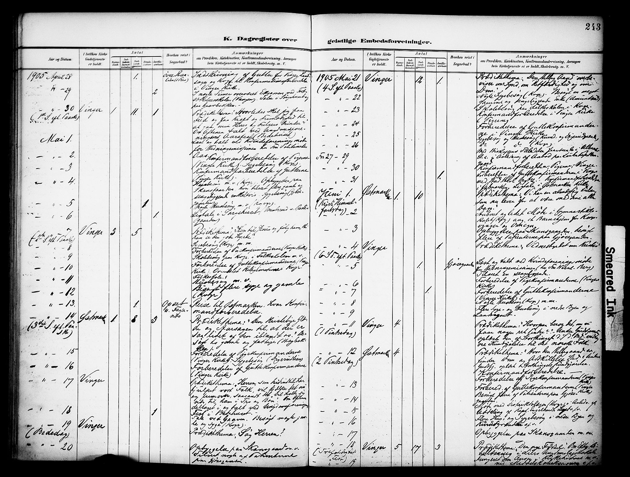 Vinger prestekontor, AV/SAH-PREST-024/H/Ha/Haa/L0016: Parish register (official) no. 16, 1898-1920, p. 243