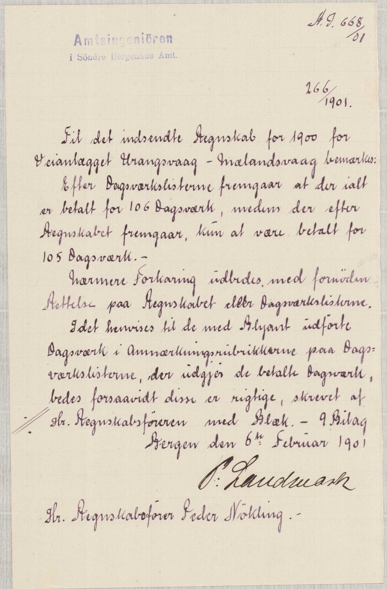 Finnaas kommune. Formannskapet, IKAH/1218a-021/E/Ea/L0002/0001: Rekneskap for veganlegg / Rekneskap for veganlegget Urangsvåg - Mælandsvåg, 1898-1900, p. 188