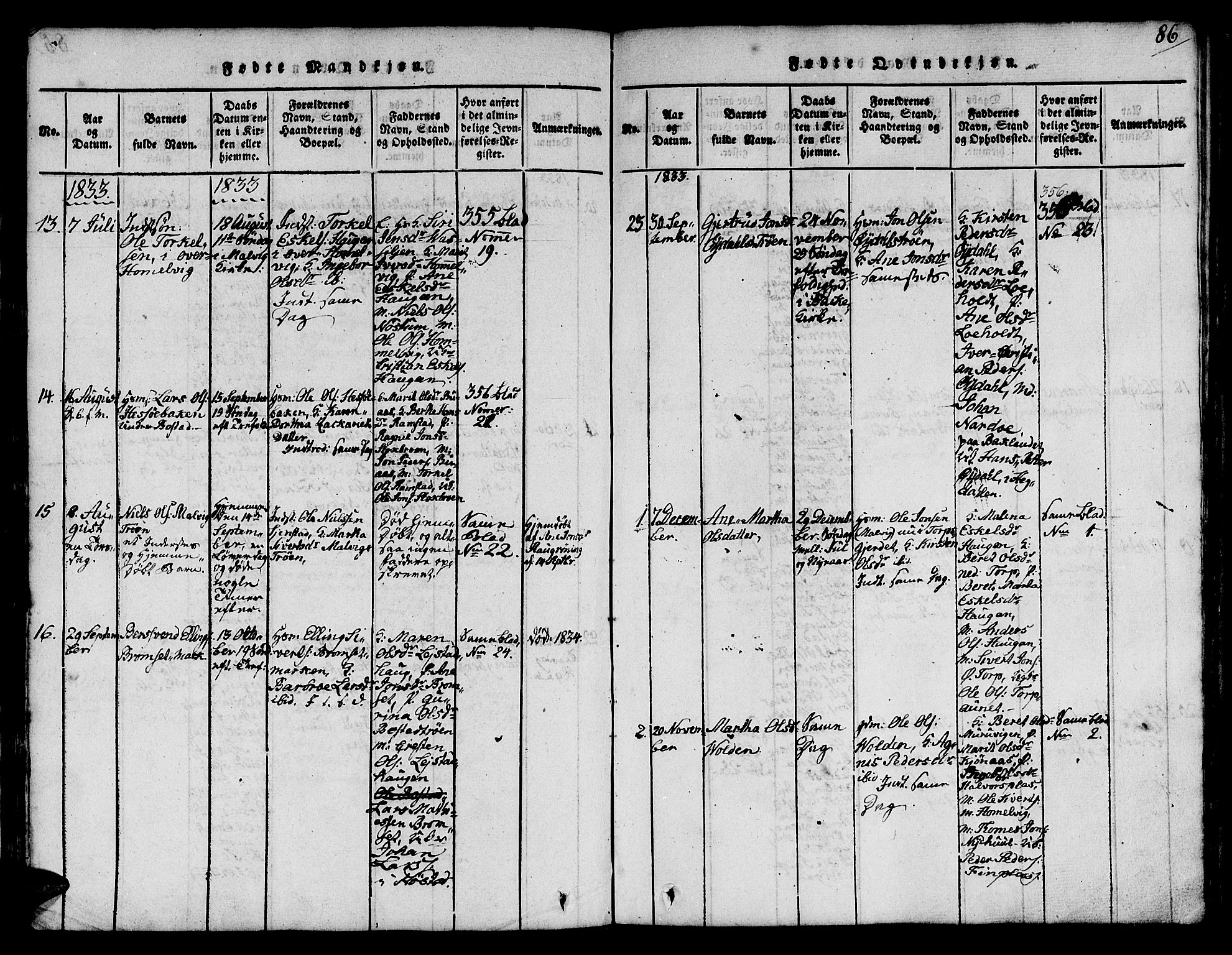 Ministerialprotokoller, klokkerbøker og fødselsregistre - Sør-Trøndelag, SAT/A-1456/616/L0420: Parish register (copy) no. 616C03, 1817-1835, p. 86