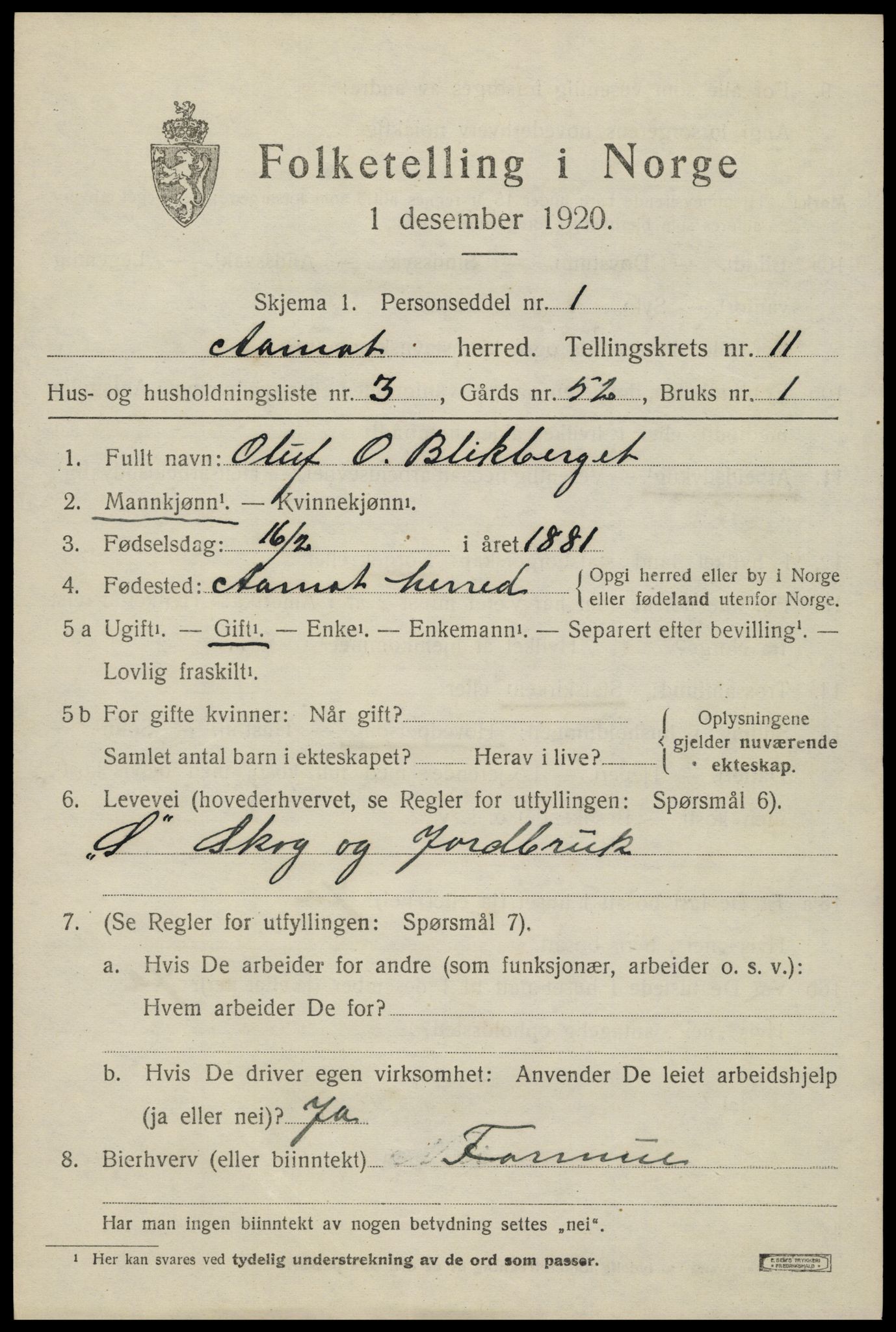 SAH, 1920 census for Åmot, 1920, p. 9441