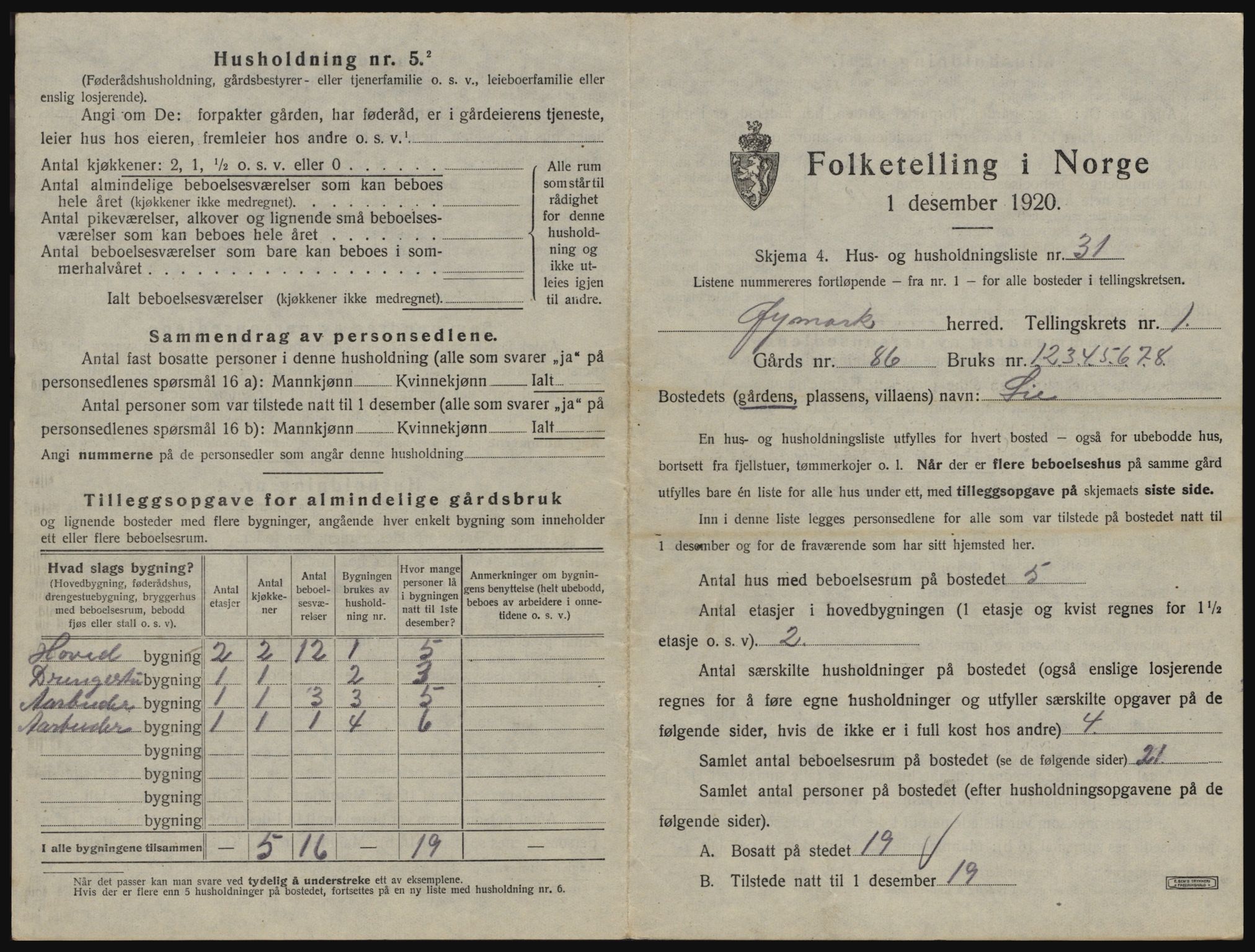 SAO, 1920 census for Øymark, 1920, p. 67