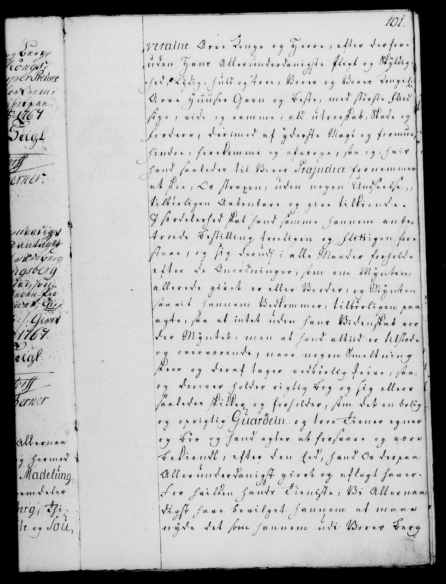 Rentekammeret, Kammerkanselliet, RA/EA-3111/G/Gg/Gge/L0004: Norsk bestallingsprotokoll med register (merket RK 53.28), 1762-1771, p. 101