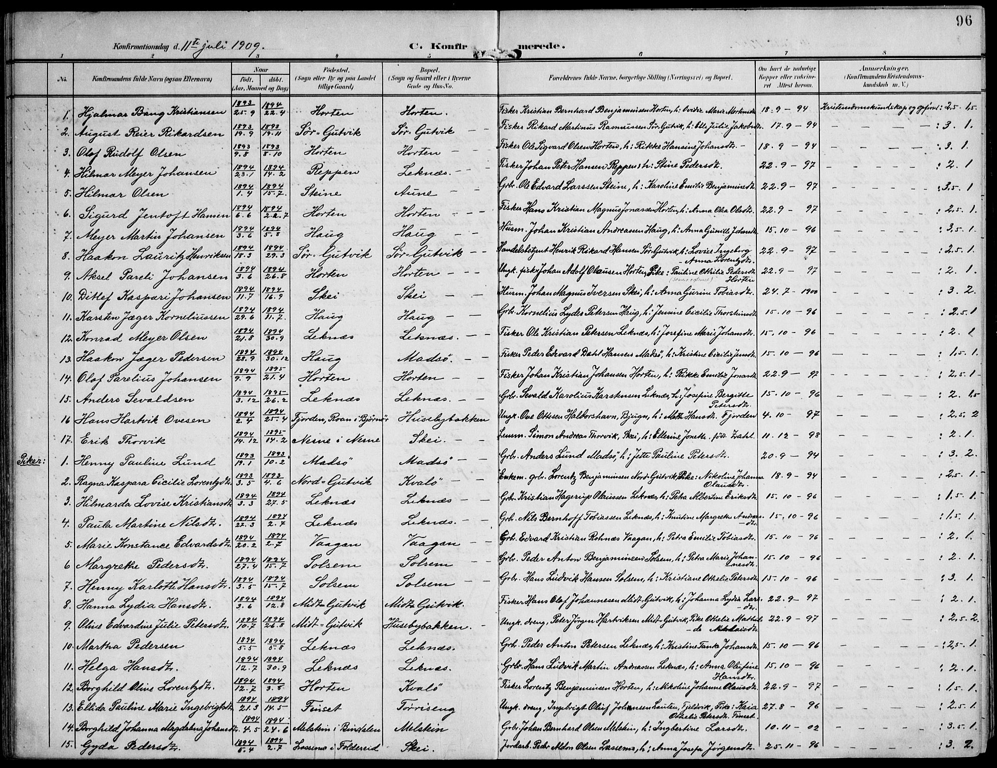 Ministerialprotokoller, klokkerbøker og fødselsregistre - Nord-Trøndelag, SAT/A-1458/788/L0698: Parish register (official) no. 788A05, 1902-1921, p. 96