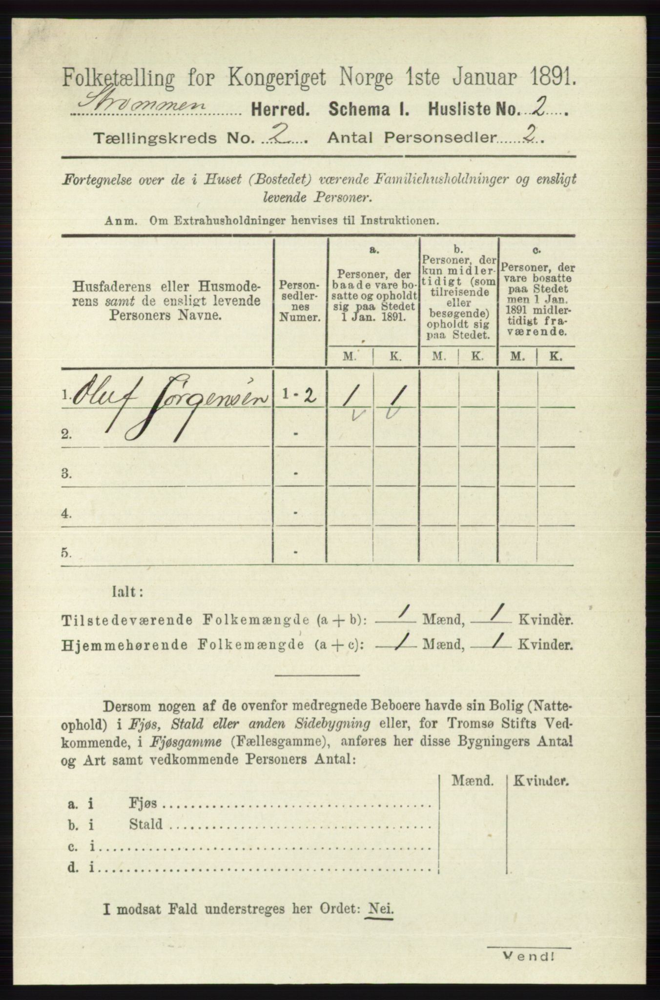 RA, 1891 census for 0711 Strømm, 1891, p. 648