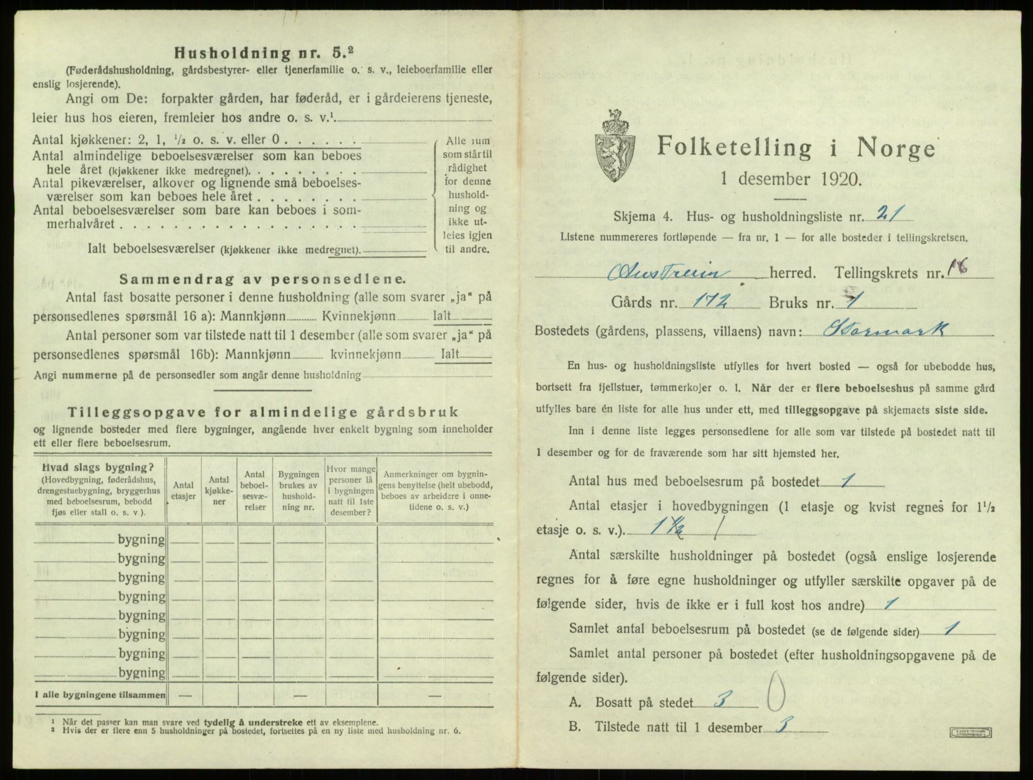 SAB, 1920 census for Austrheim, 1920, p. 760