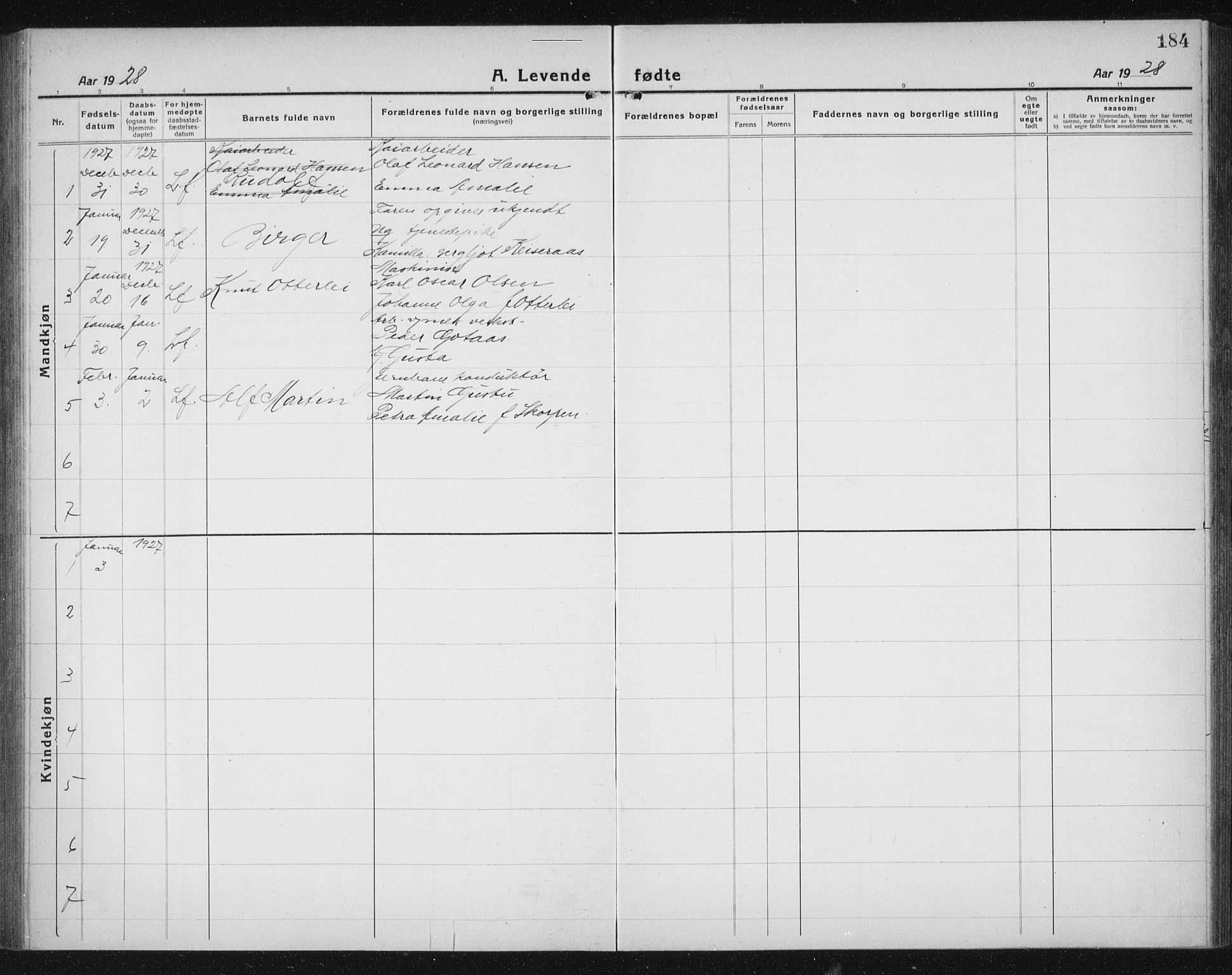 Ministerialprotokoller, klokkerbøker og fødselsregistre - Sør-Trøndelag, SAT/A-1456/605/L0259: Parish register (copy) no. 605C06, 1920-1937, p. 184