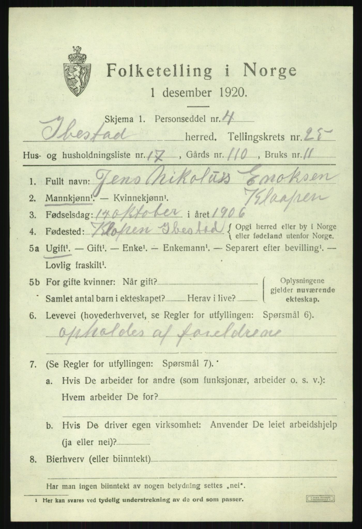 SATØ, 1920 census for Ibestad, 1920, p. 13481