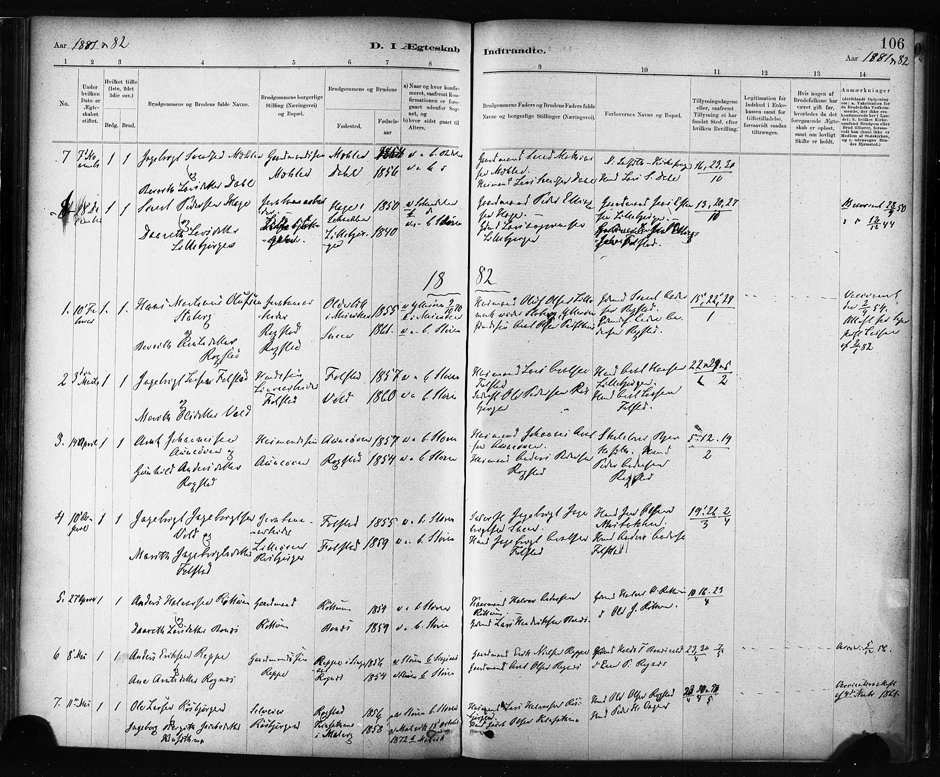 Ministerialprotokoller, klokkerbøker og fødselsregistre - Sør-Trøndelag, AV/SAT-A-1456/687/L1002: Parish register (official) no. 687A08, 1878-1890, p. 106