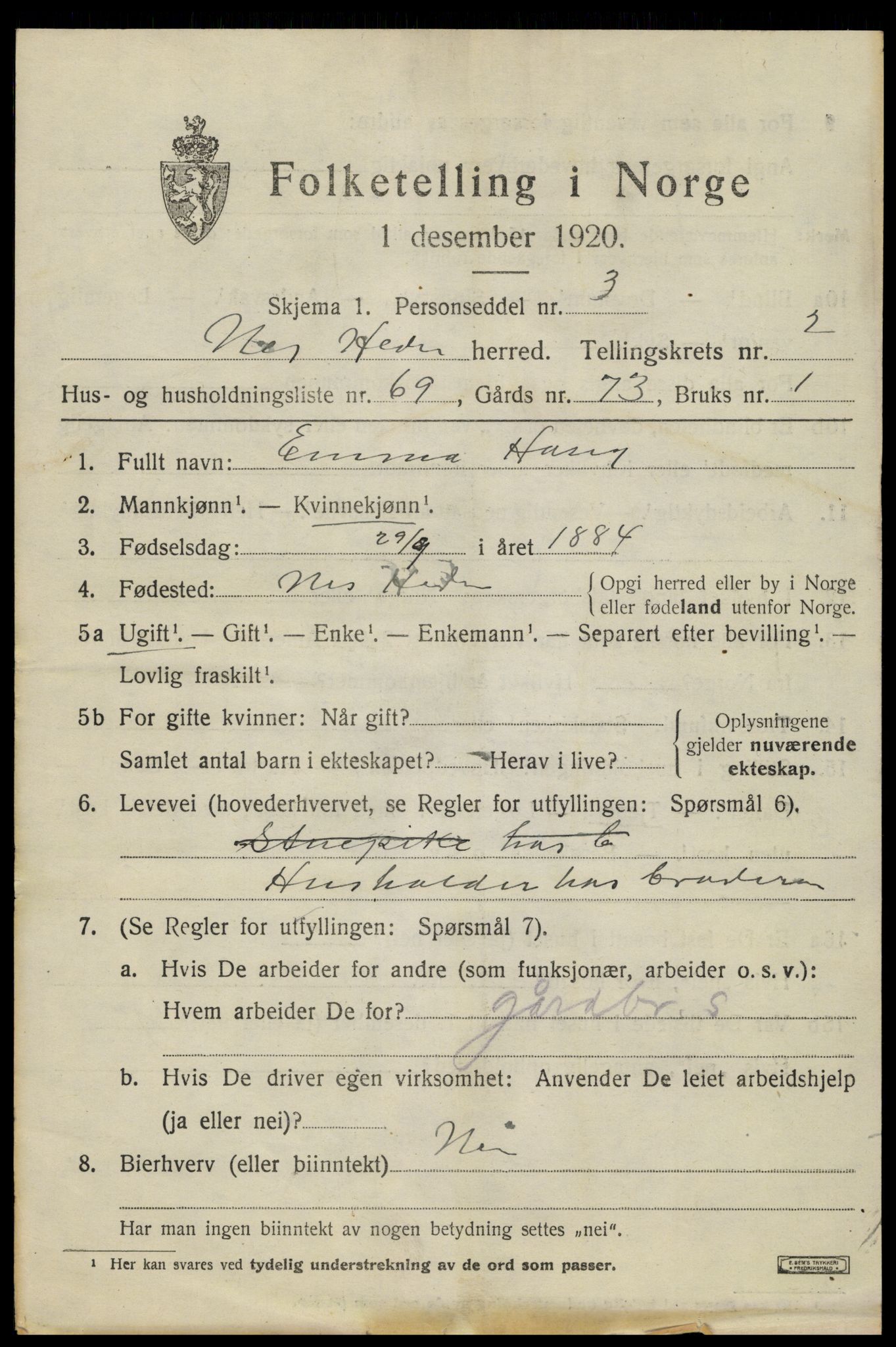 SAH, 1920 census for Nes (Hedmark), 1920, p. 3774