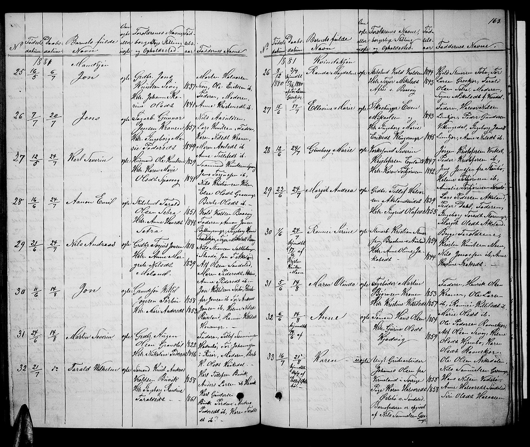 Søndeled sokneprestkontor, AV/SAK-1111-0038/F/Fb/L0004: Parish register (copy) no. B 4, 1857-1884, p. 163