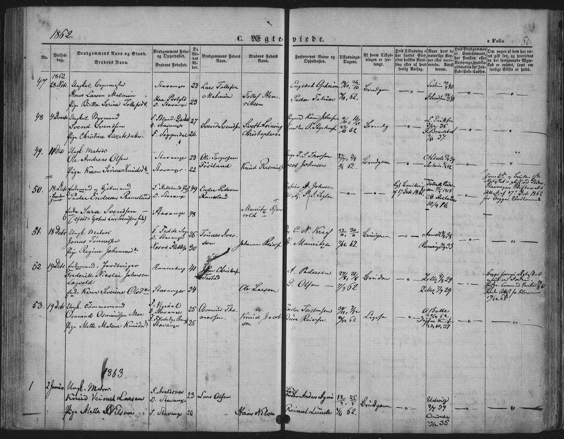 Domkirken sokneprestkontor, AV/SAST-A-101812/001/30/30BA/L0019: Parish register (official) no. A 18, 1857-1877, p. 56