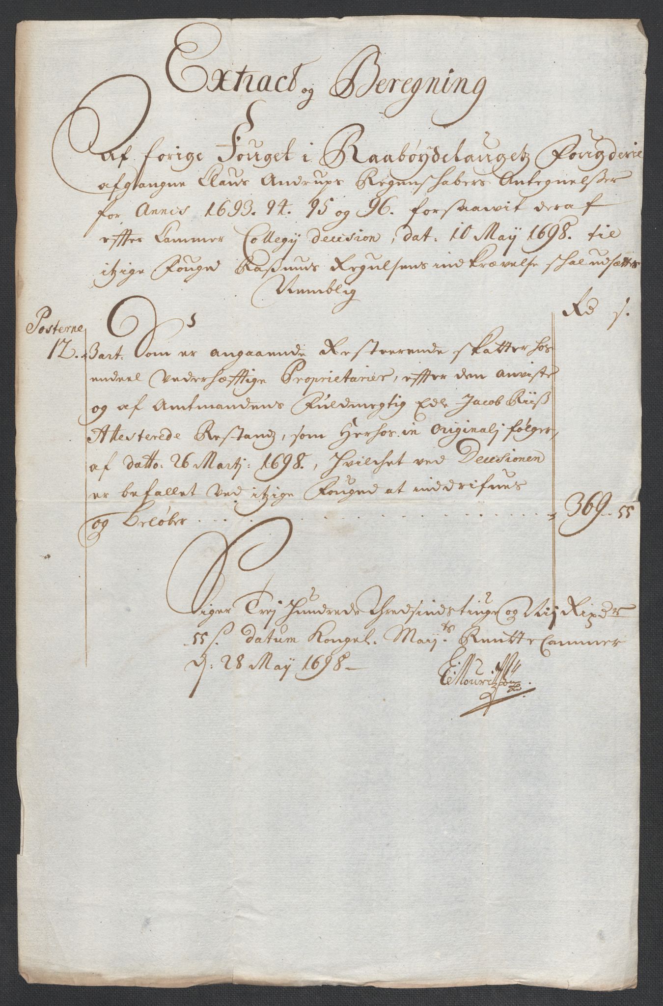 Rentekammeret inntil 1814, Reviderte regnskaper, Fogderegnskap, RA/EA-4092/R40/L2445: Fogderegnskap Råbyggelag, 1697-1699, p. 160