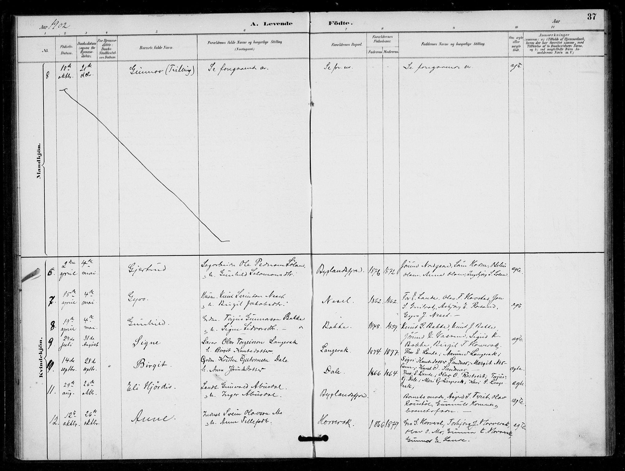 Bygland sokneprestkontor, SAK/1111-0006/F/Fa/Fad/L0001: Parish register (official) no. A 1, 1885-1906, p. 37