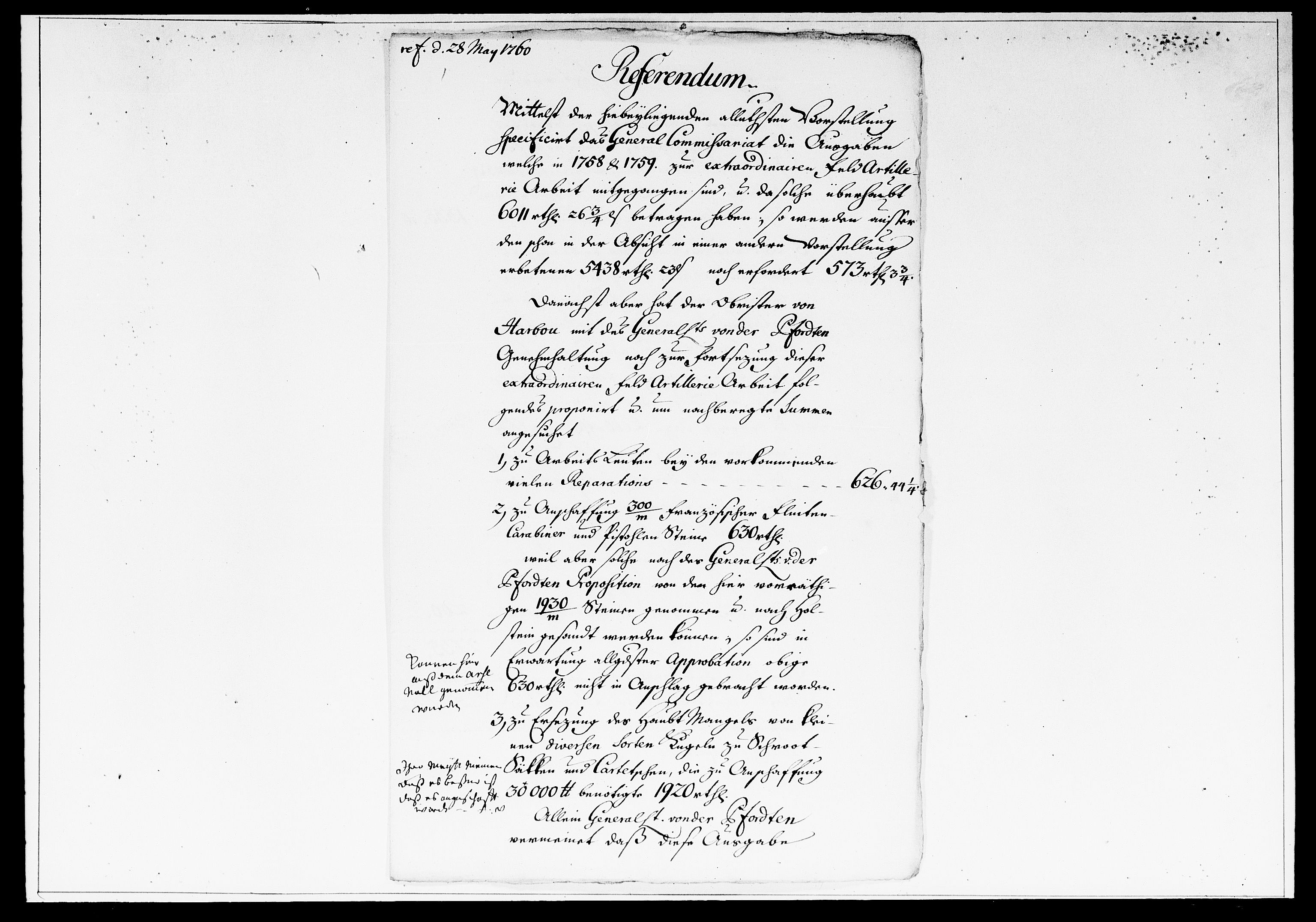 Krigskollegiet, Krigskancelliet, DRA/A-0006/-/1334-1359: Refererede sager, 1760, p. 543