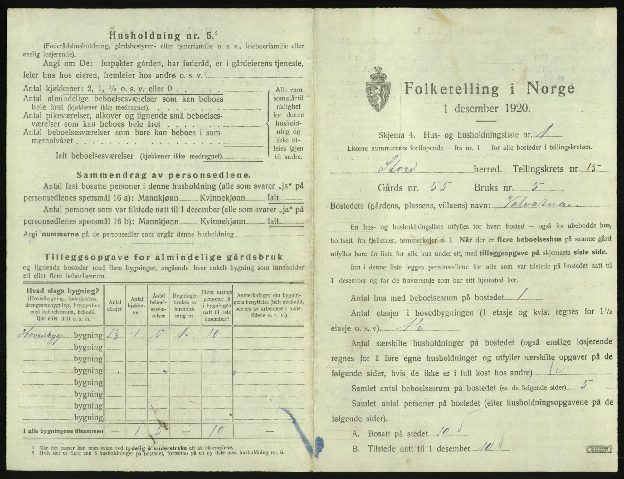 SAB, 1920 census for Stord, 1920, p. 1031