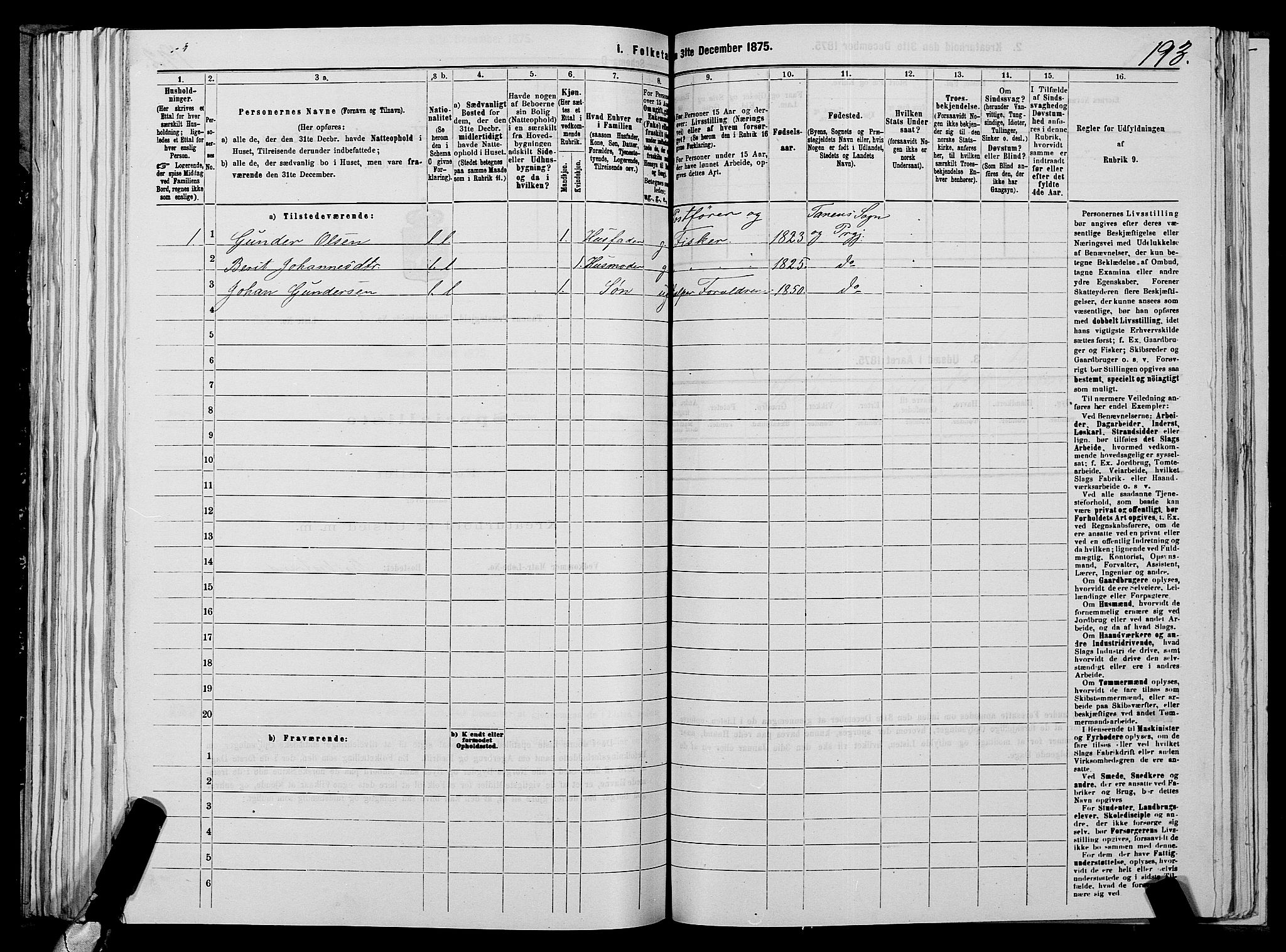 SATØ, 1875 census for 2025P Tana, 1875, p. 1193