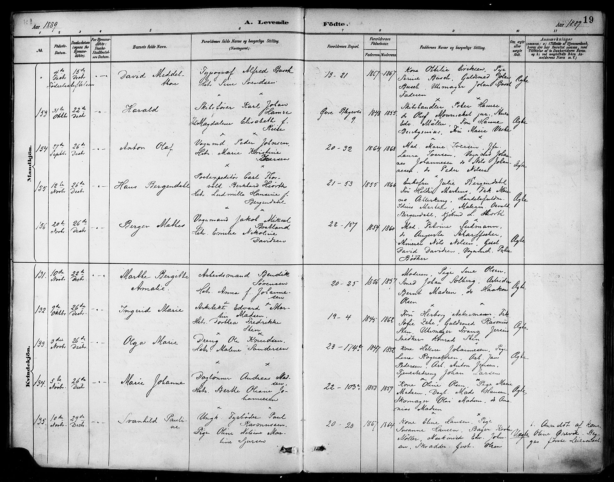 Korskirken sokneprestembete, AV/SAB-A-76101/H/Haa/L0022: Parish register (official) no. B 8, 1889-1899, p. 19