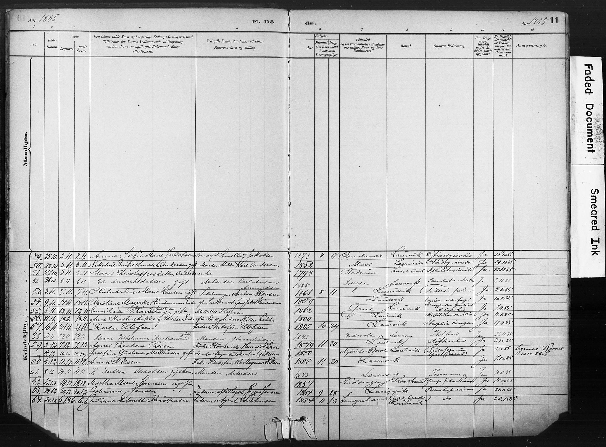 Larvik kirkebøker, AV/SAKO-A-352/F/Fa/L0010: Parish register (official) no. I 10, 1884-1910, p. 11