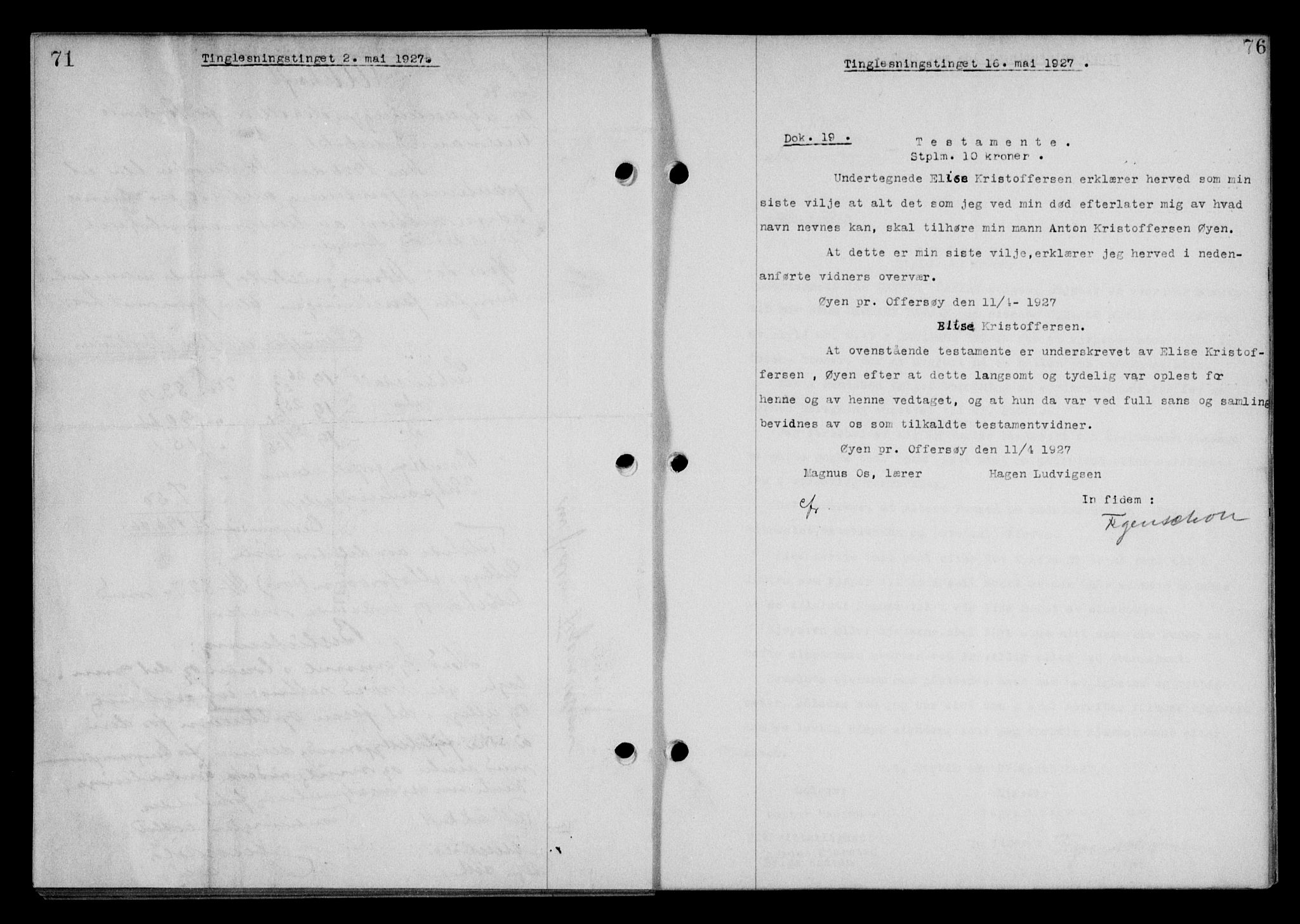 Steigen og Ofoten sorenskriveri, SAT/A-0030/1/2/2C/L0014: Mortgage book no. 13 og 15, 1926-1927, Deed date: 16.05.1927