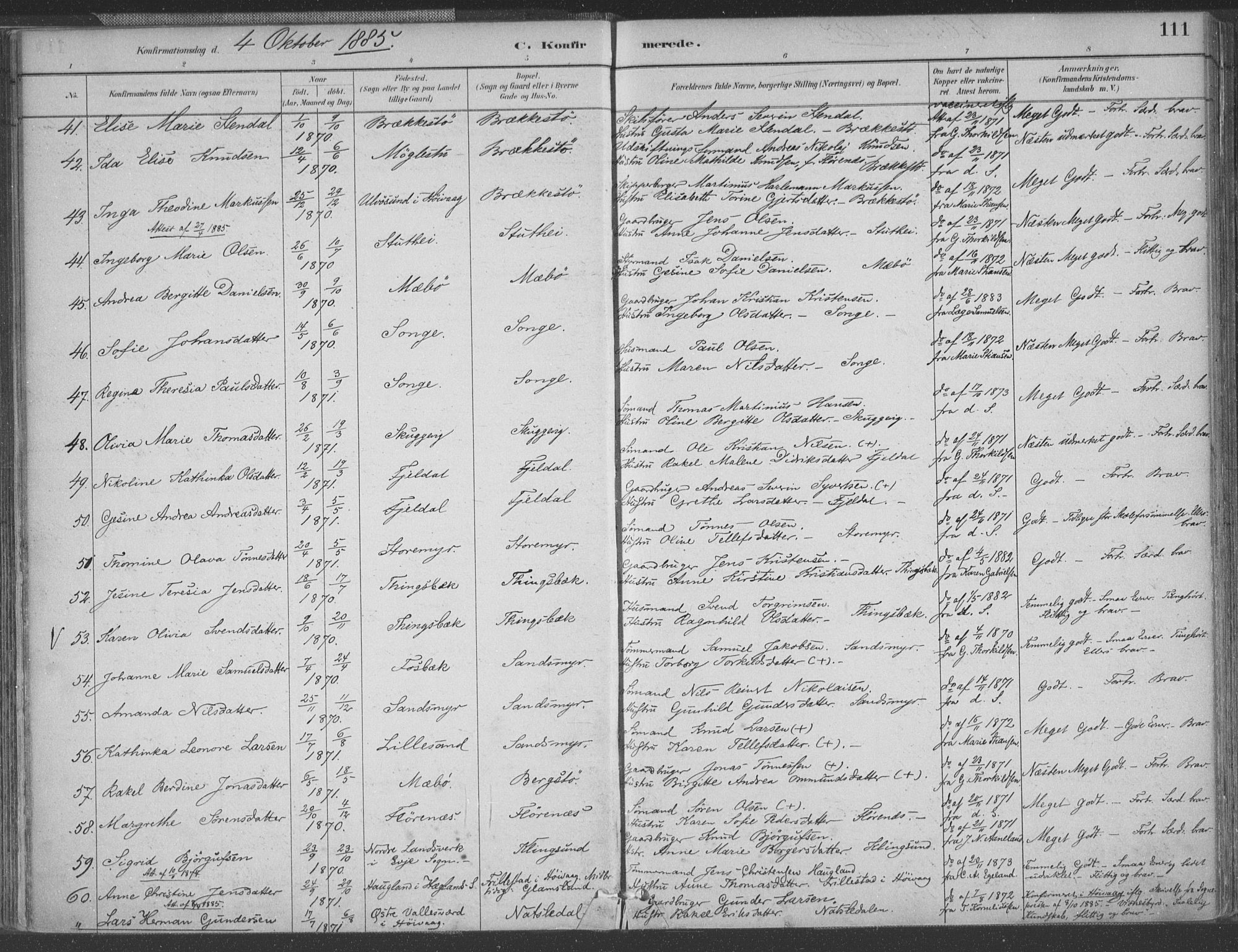 Vestre Moland sokneprestkontor, AV/SAK-1111-0046/F/Fa/Fab/L0009: Parish register (official) no. A 9, 1884-1899, p. 111