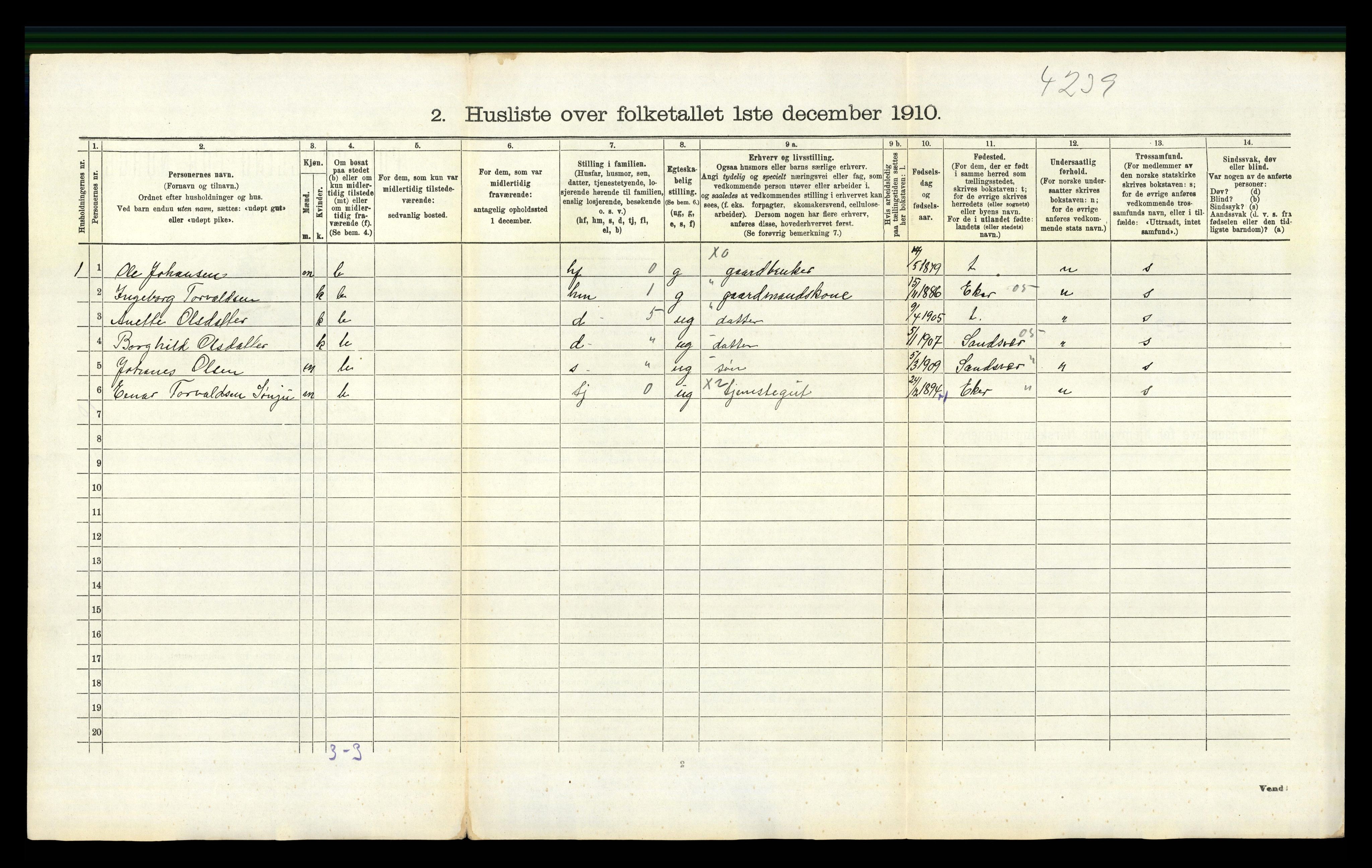 RA, 1910 census for Flesberg, 1910, p. 826