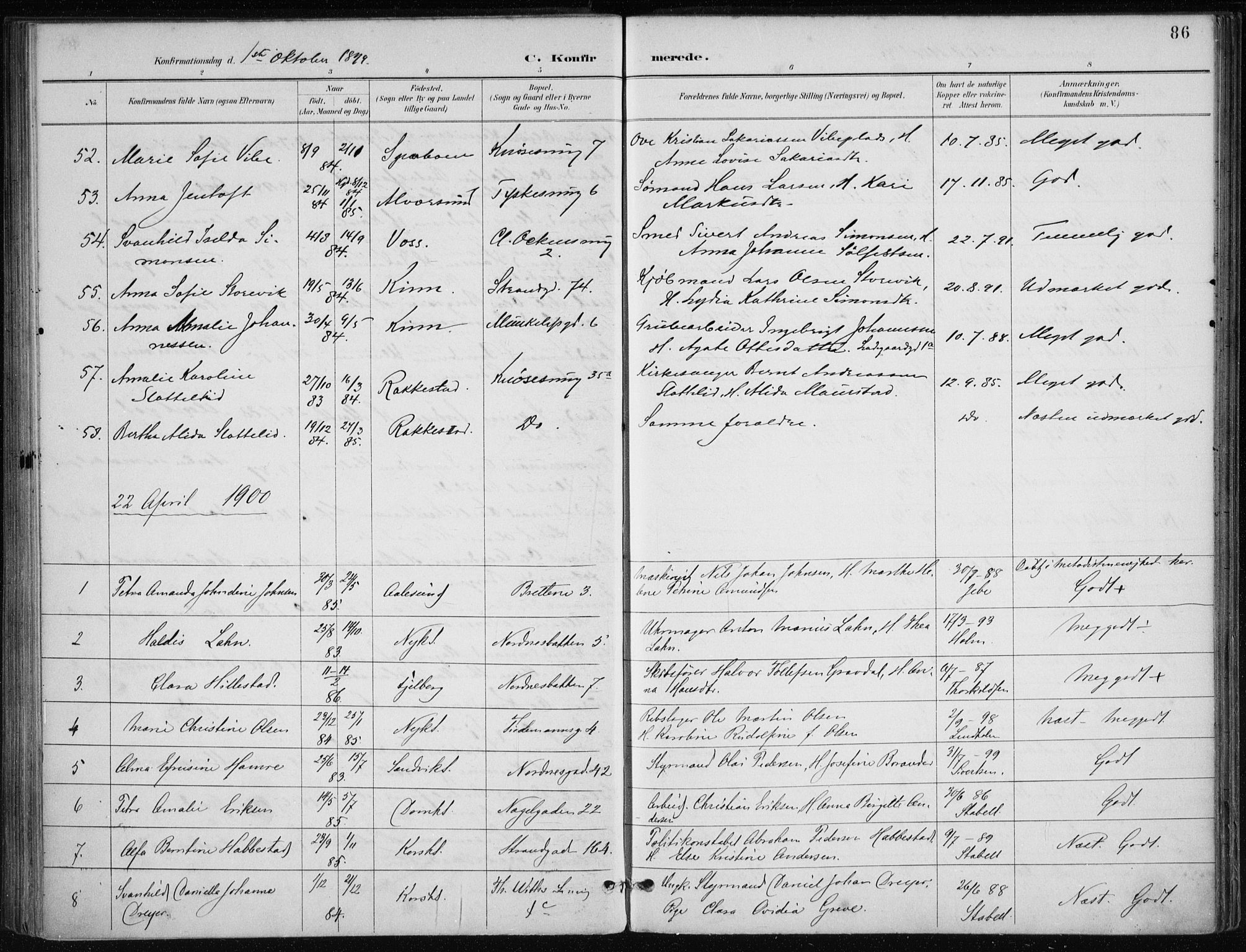 Nykirken Sokneprestembete, SAB/A-77101/H/Haa/L0028: Parish register (official) no. C 7, 1887-1913, p. 86