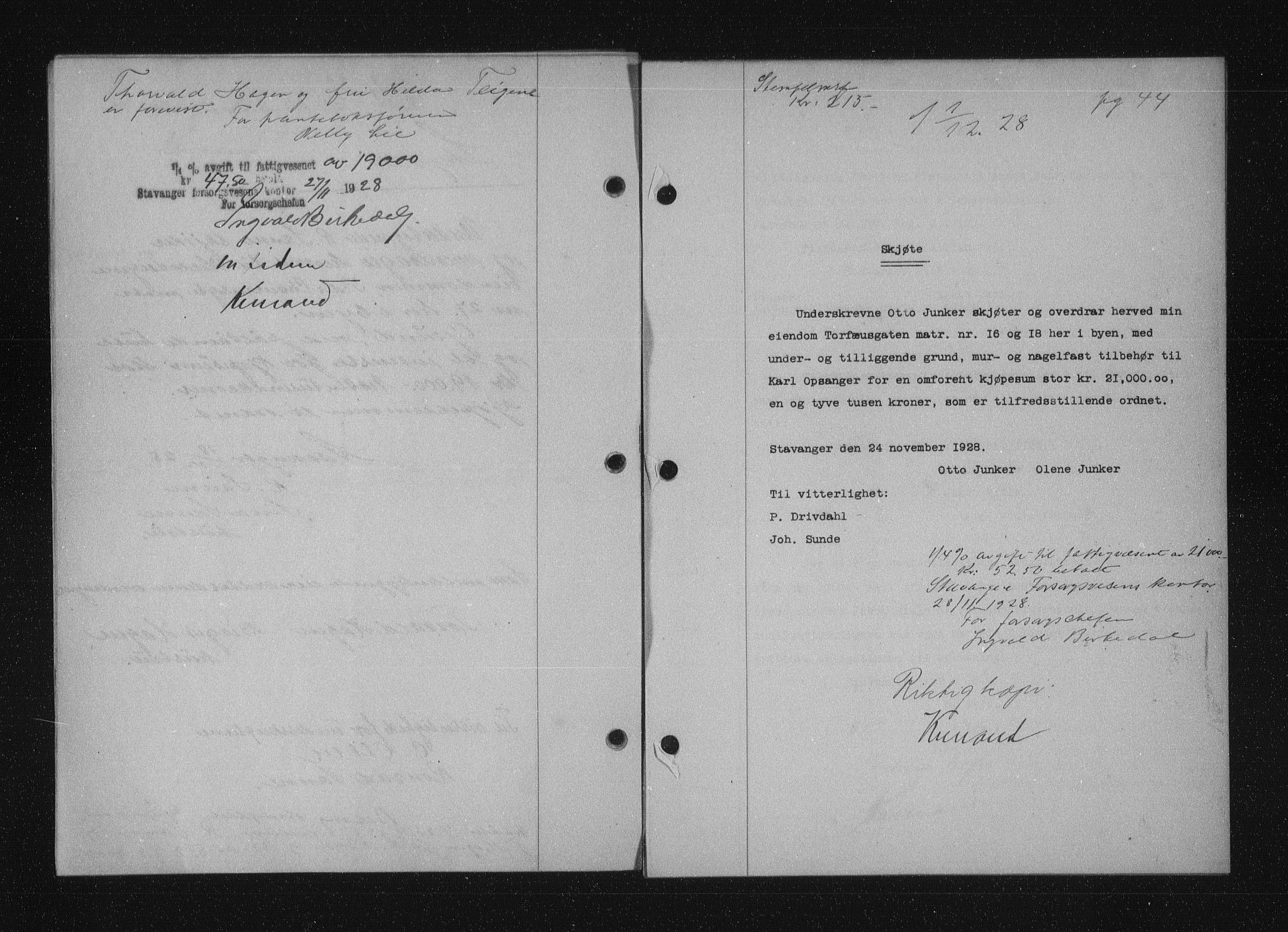 Stavanger byfogd, SAST/A-101408/001/4/41/410/410BB/L0055: Mortgage book no. 43, 1928-1929, Deed date: 01.12.1928