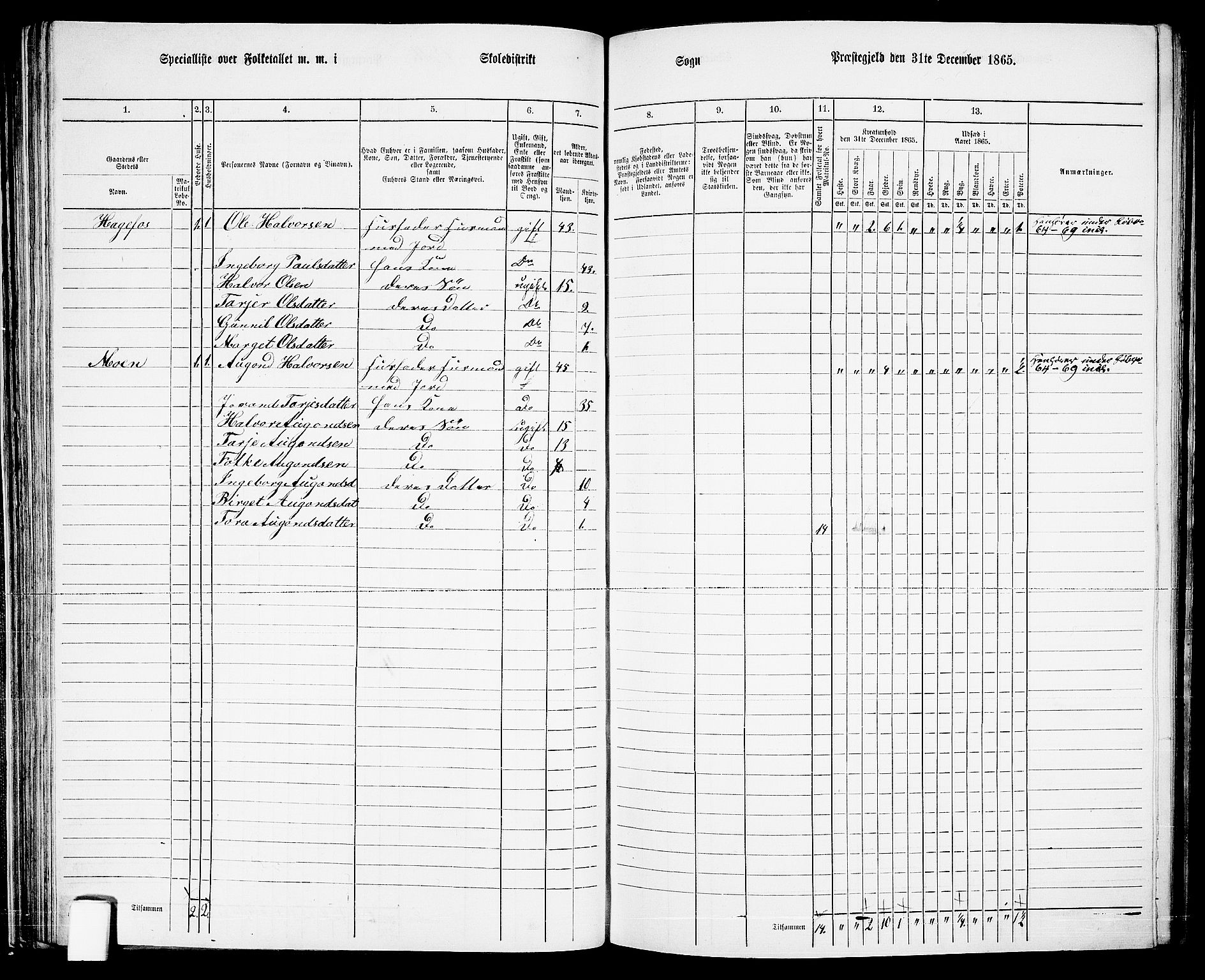 RA, 1865 census for Valle, 1865, p. 64