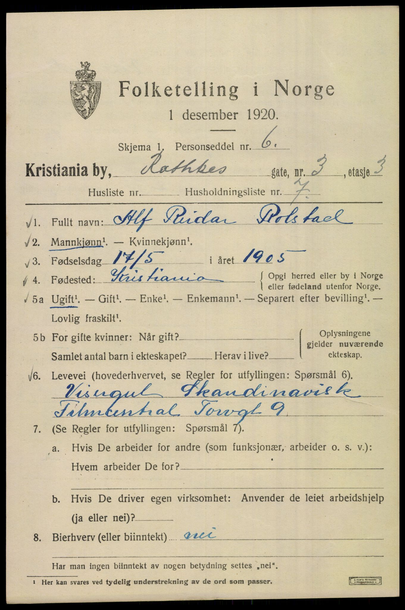 SAO, 1920 census for Kristiania, 1920, p. 461123