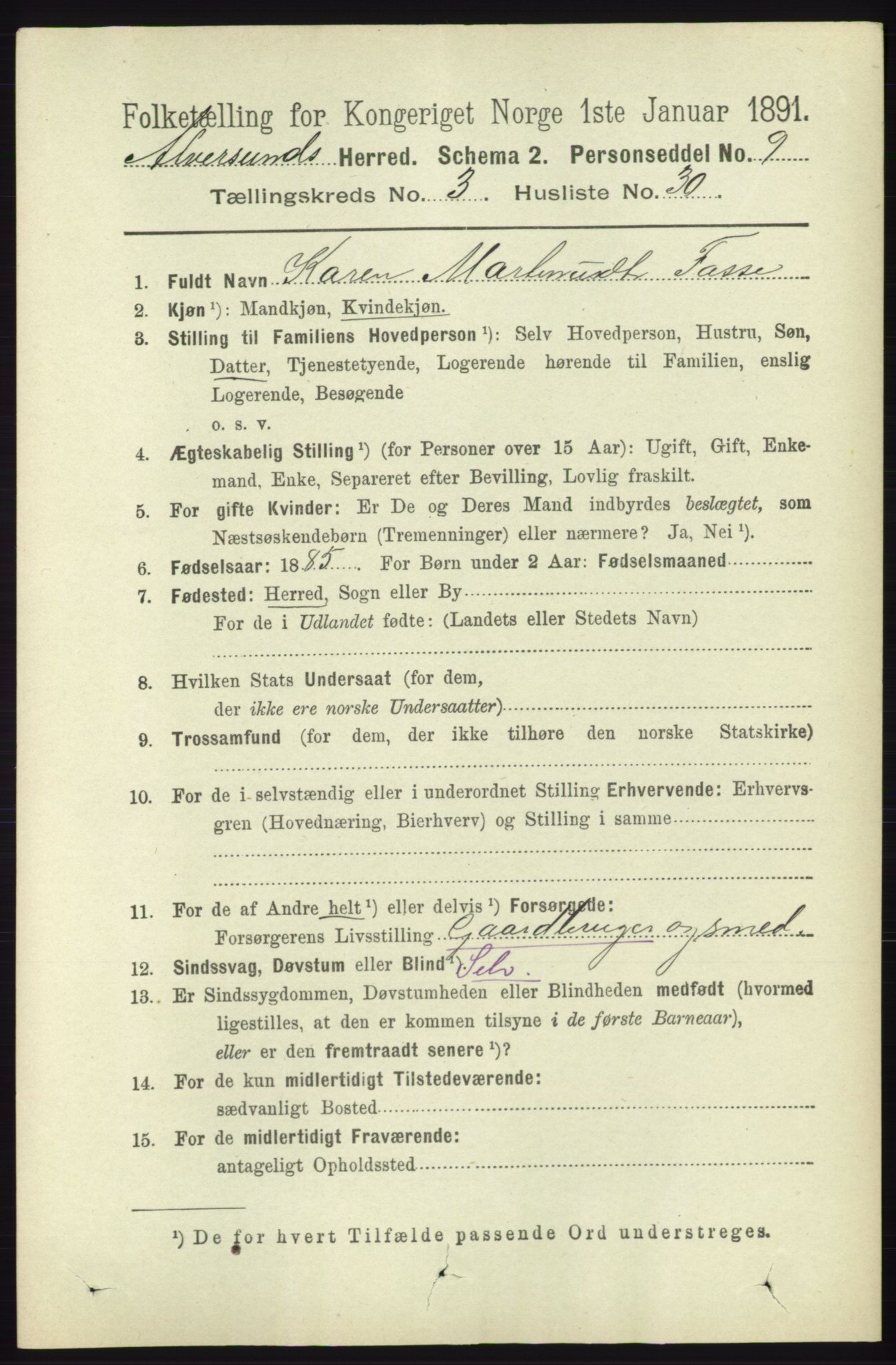 RA, 1891 census for 1257 Alversund, 1891, p. 1242