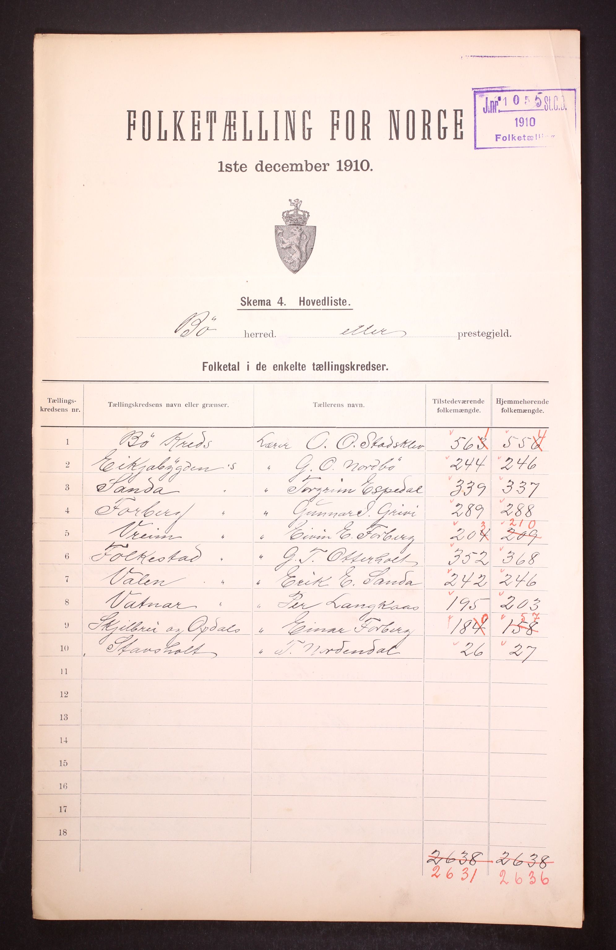 RA, 1910 census for Bø, 1910, p. 2