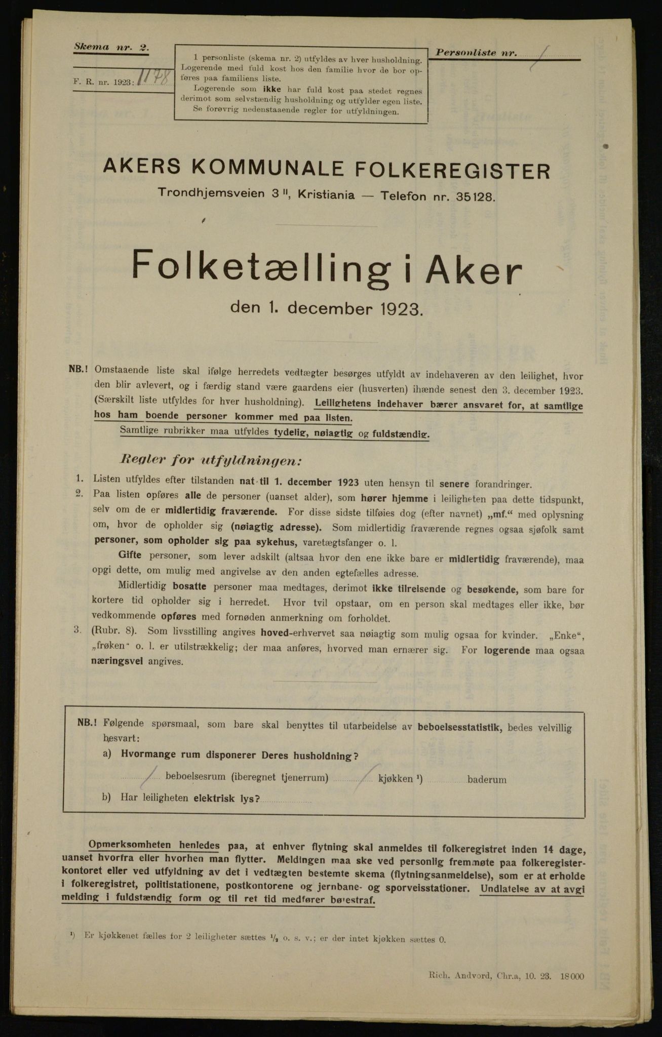 , Municipal Census 1923 for Aker, 1923, p. 43508