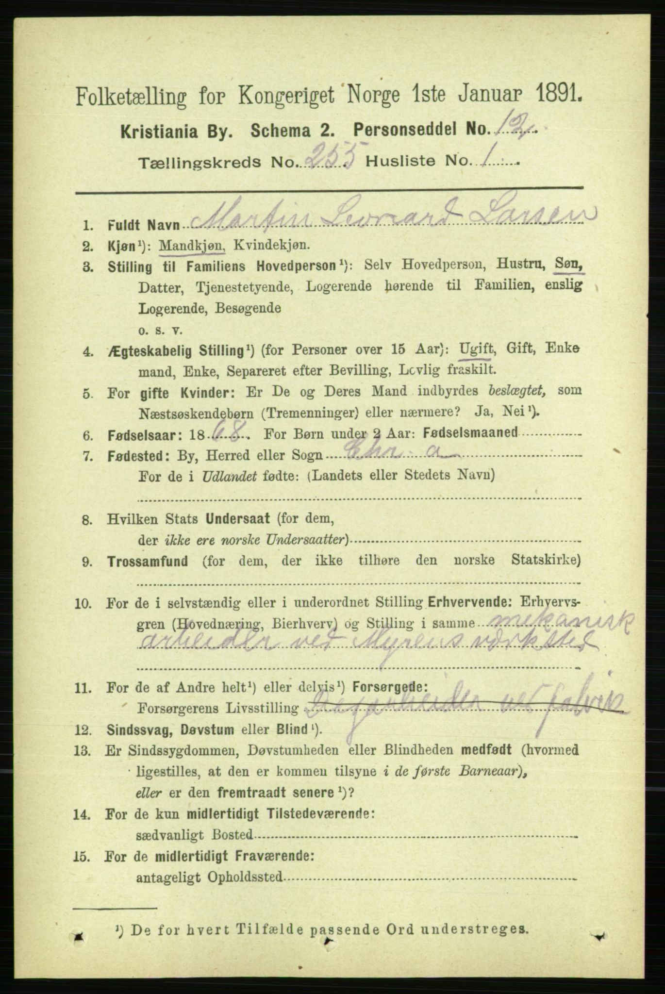 RA, 1891 census for 0301 Kristiania, 1891, p. 155103